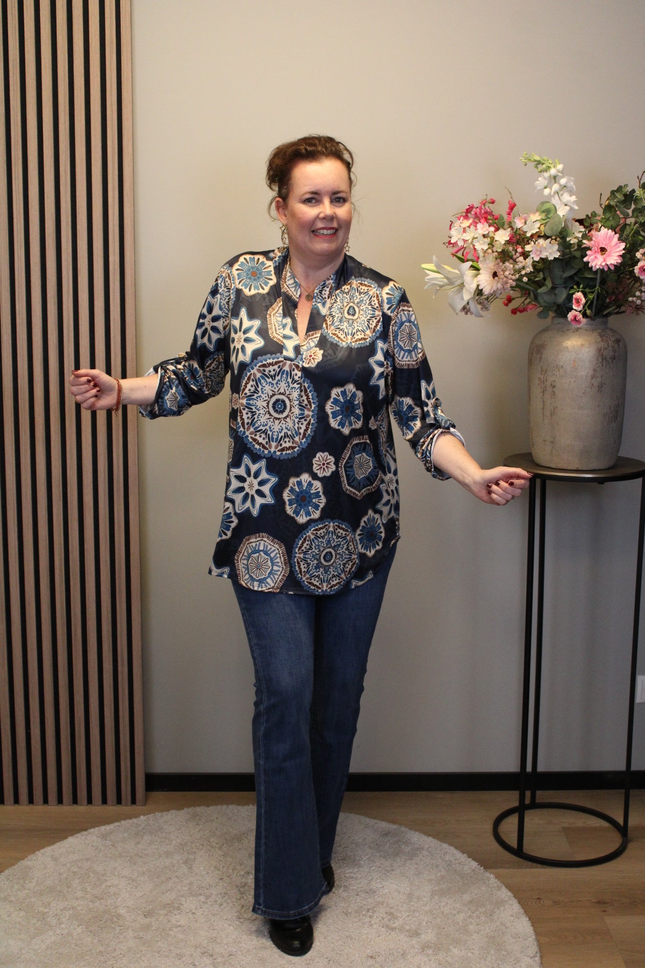 Sabine | Blouse blauw lange mouw 38 t/m 48