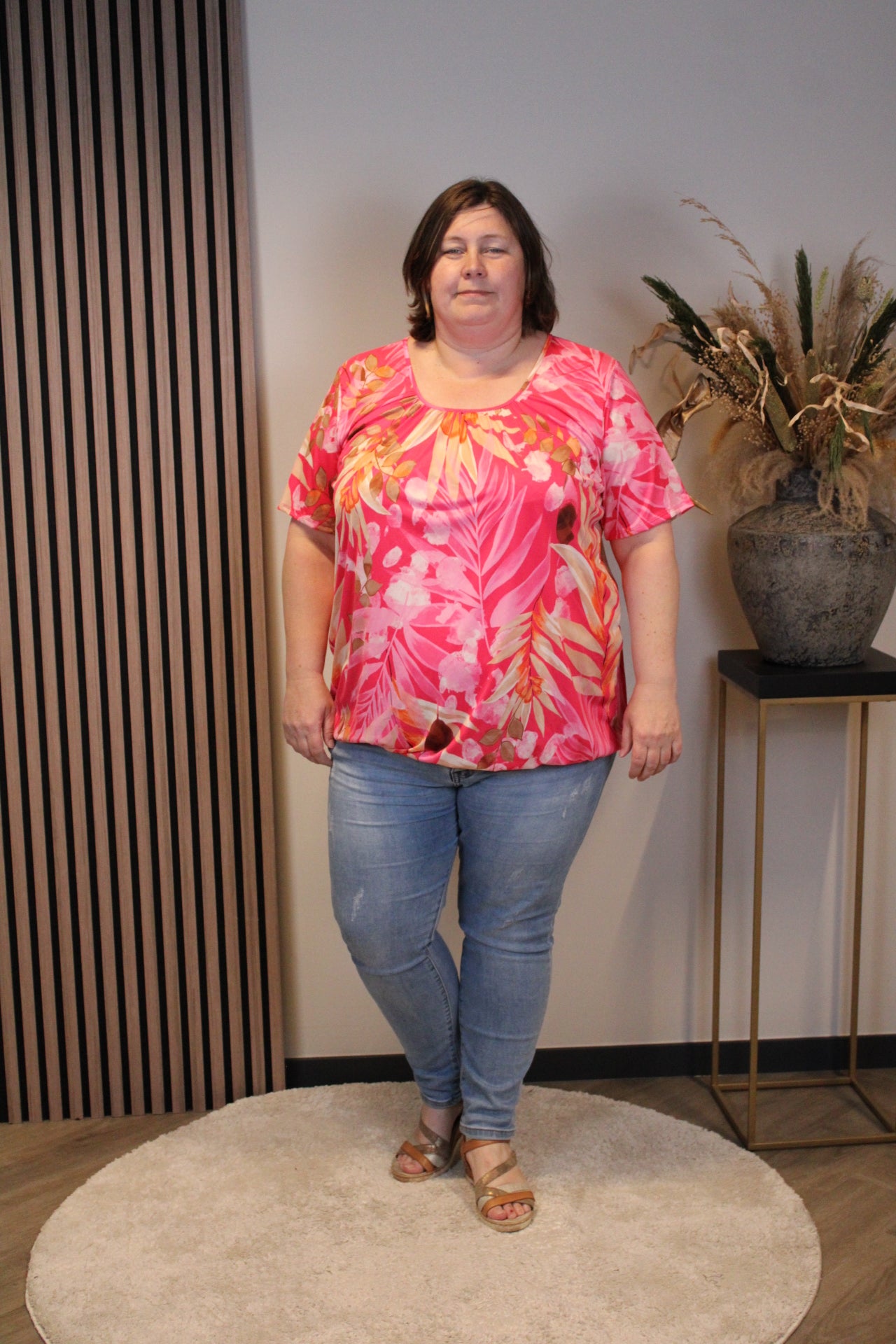 Ayla | Ballon top roze korte mouw 52 t/m 58