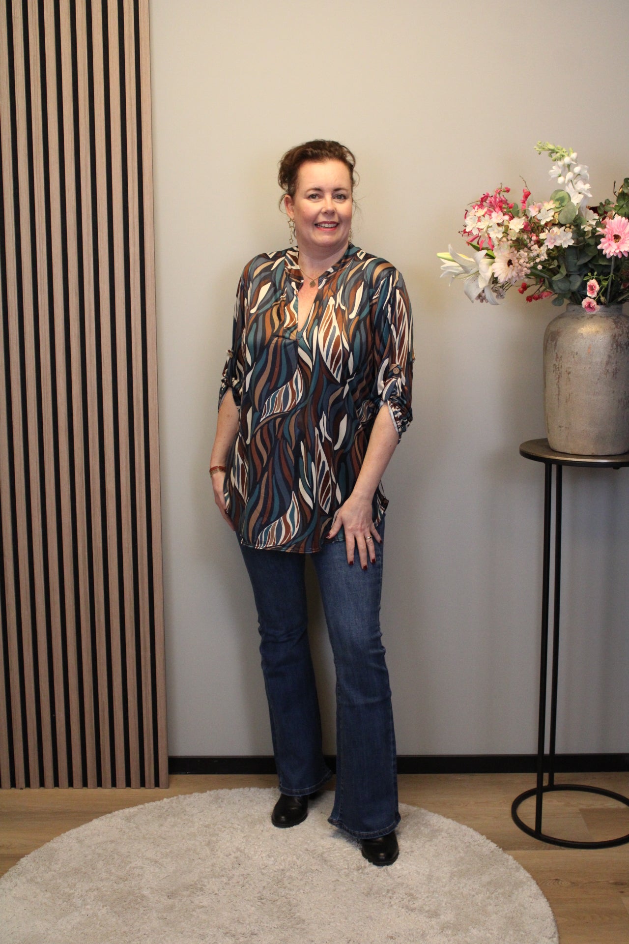 Lynn | Blouse aqua lange mouw 48 t/m 52