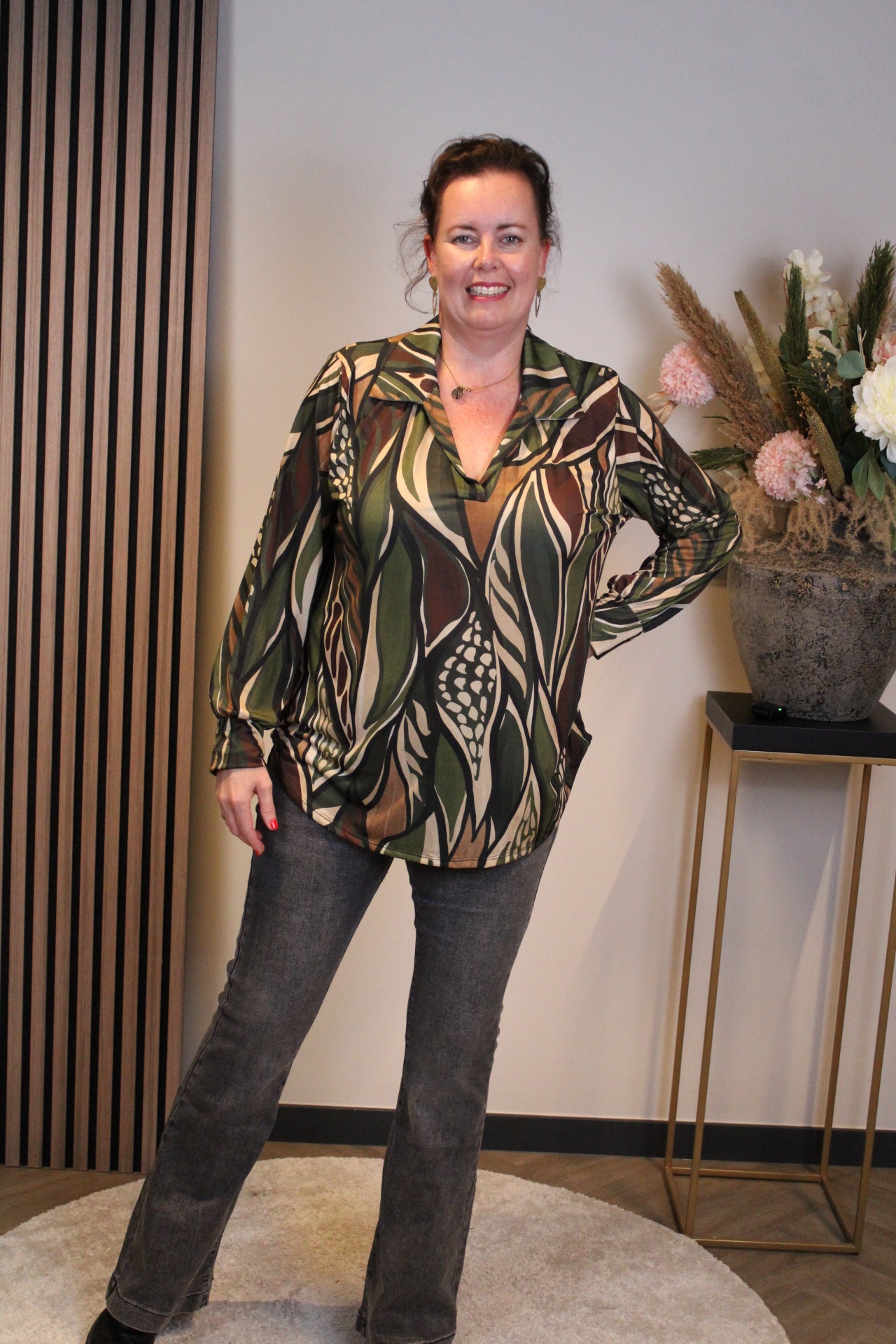 Mona | Blouse groen met kraagje 38 t/m 48