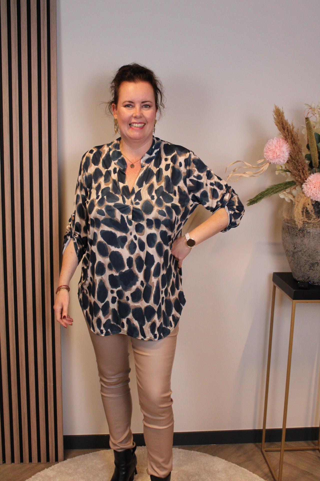 Mirella | Blouse blauw lange mouw 48 t/m 52