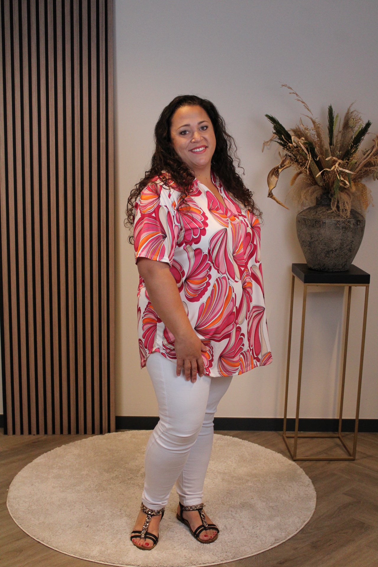Flora | Blouse roze korte mouw 48 t/m 52