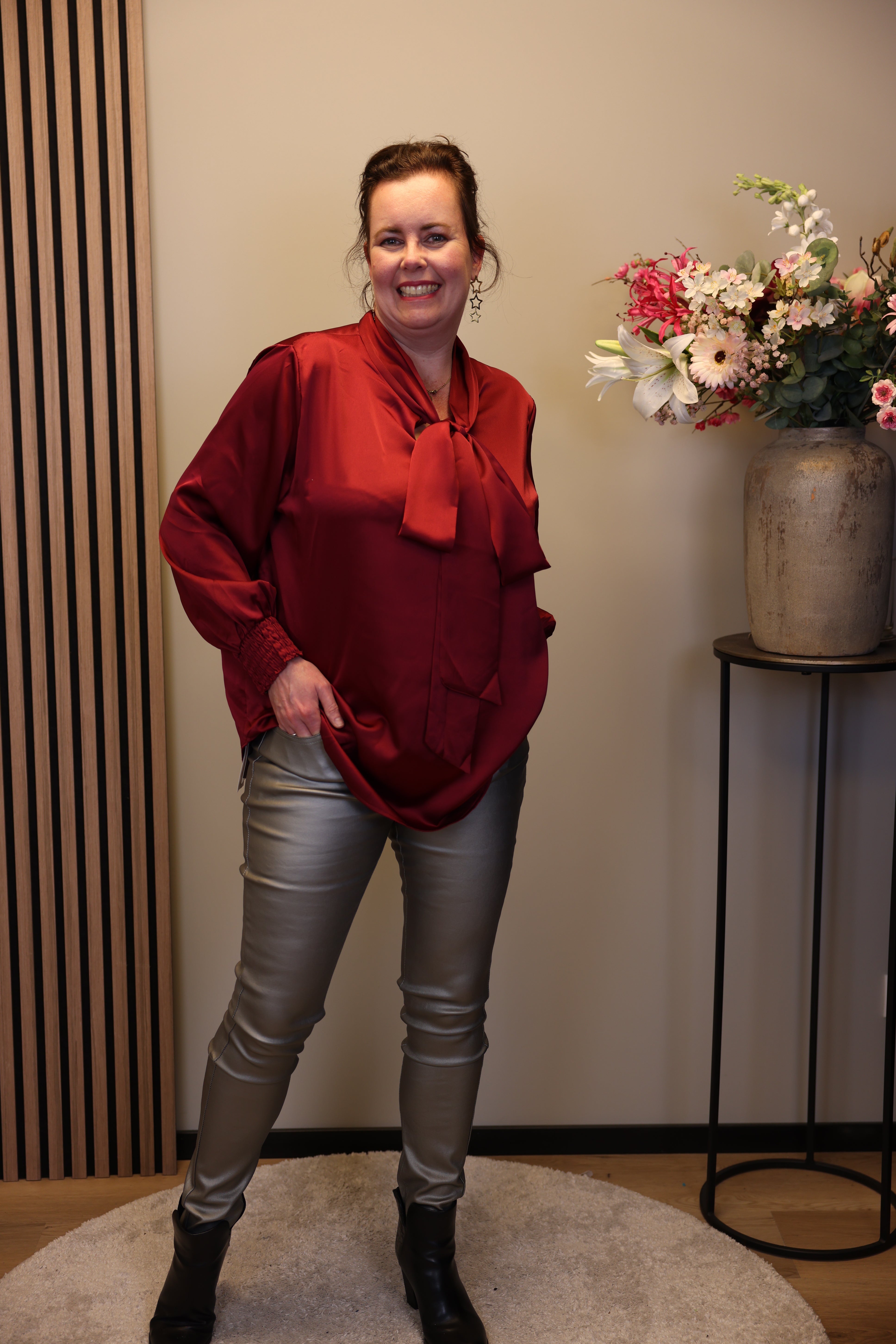 Fabienne | Blouse satijnlook bordeaux 40 t/m 42