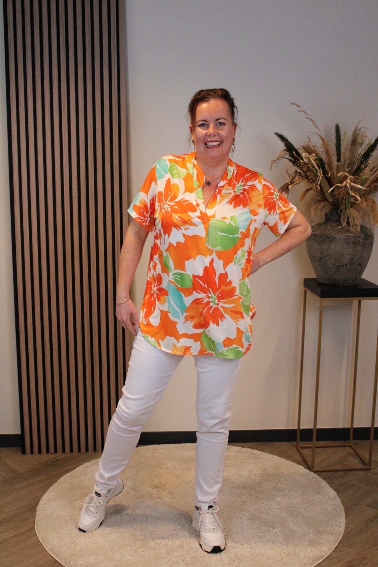 Maartje | Blouse oranje korte mouw 38 t/m 48