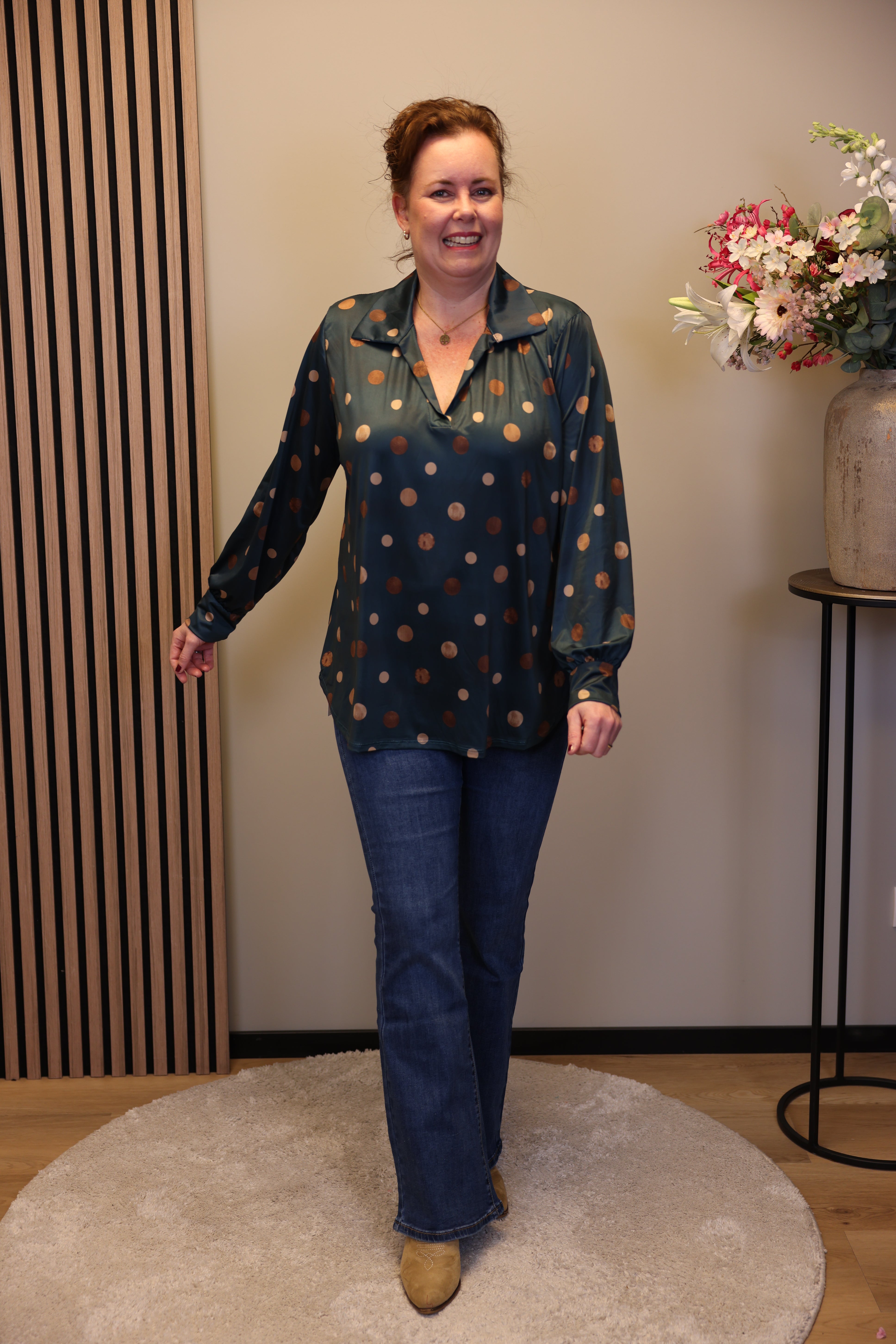 Vika | Blouse aqua met kraagje 38 t/m 48