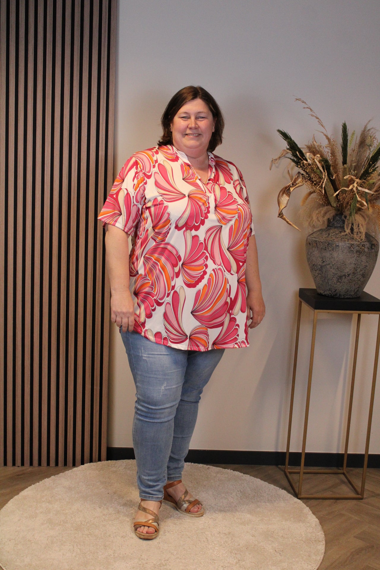 Flora | Blouse roze korte mouw 52 t/m 58
