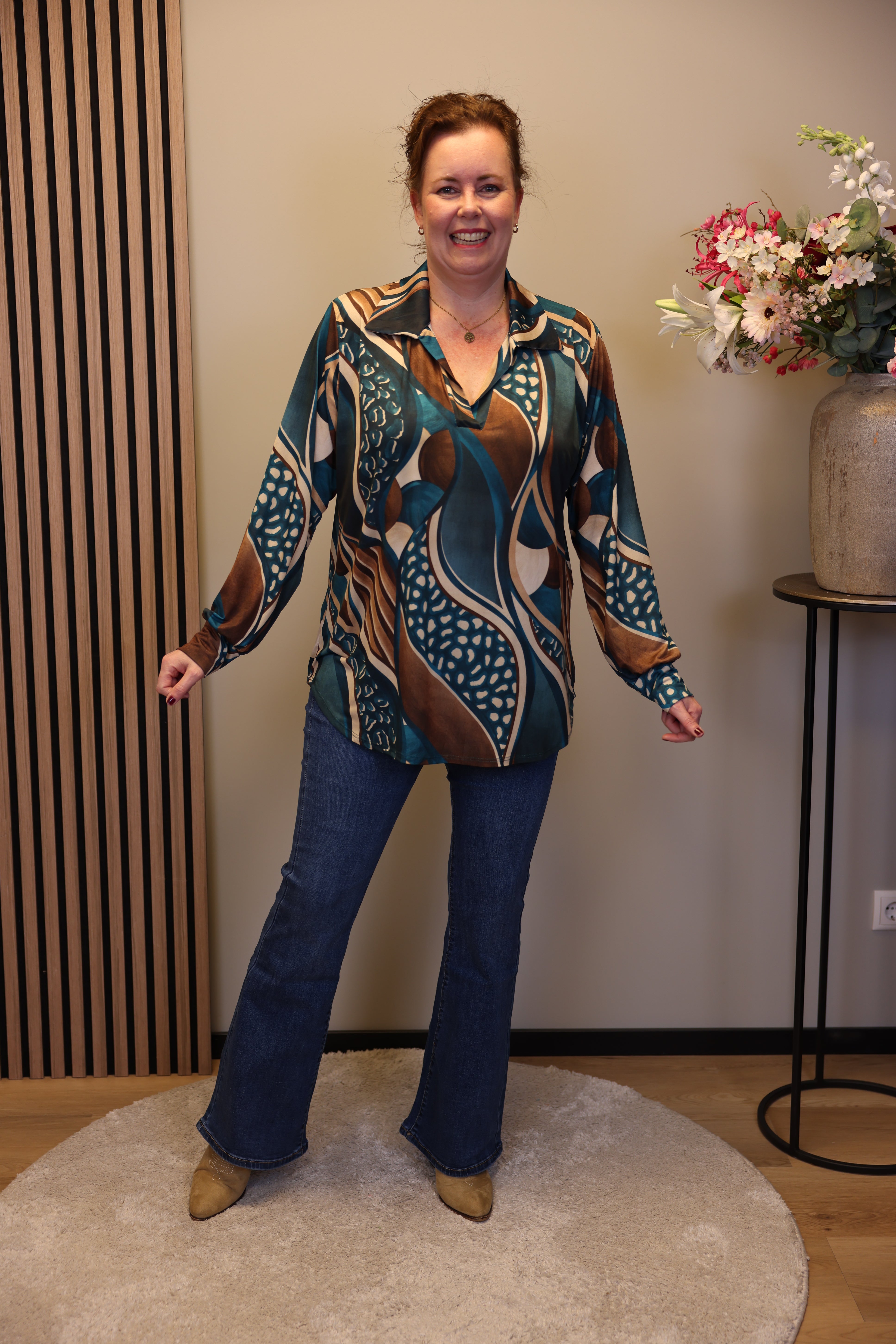 Kalina | Blouse aqua met kraagje 52 t/m 58