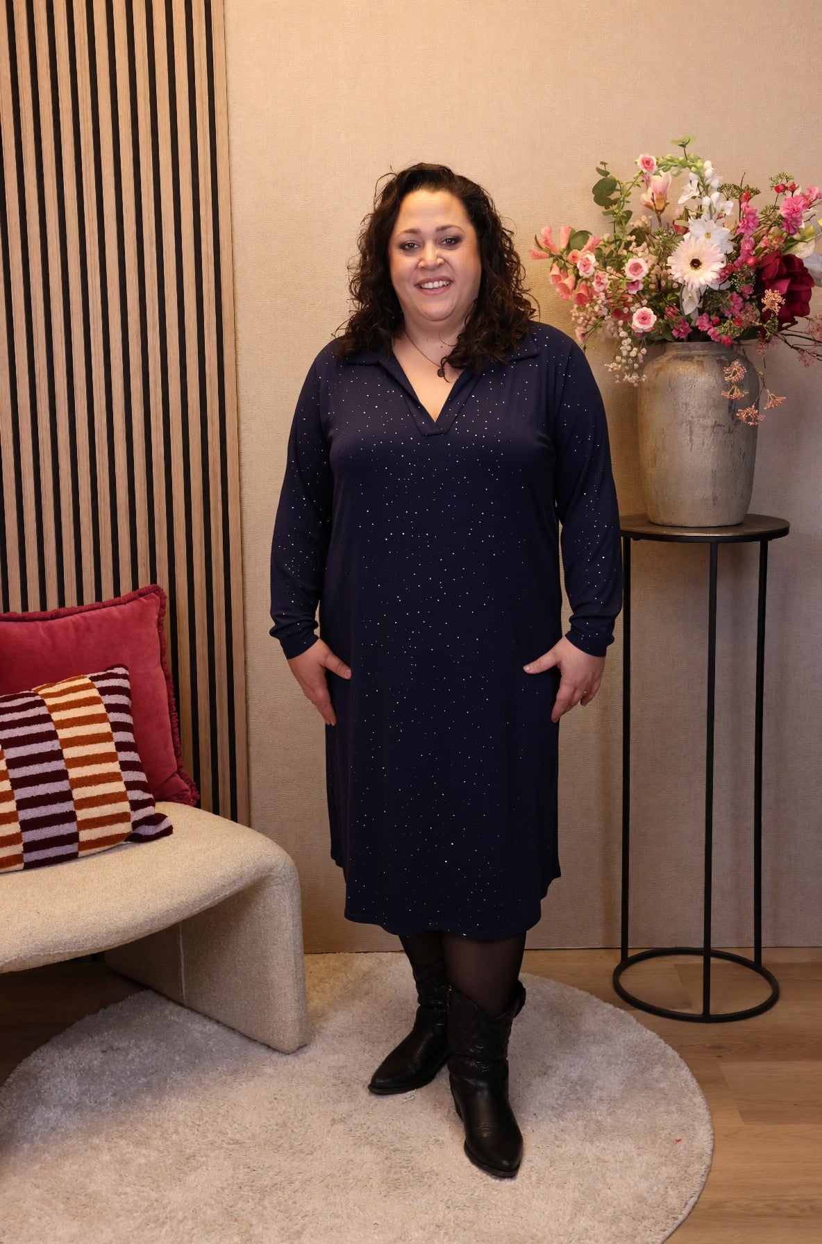 Kenza | Glitter jurk blauw met kraagje