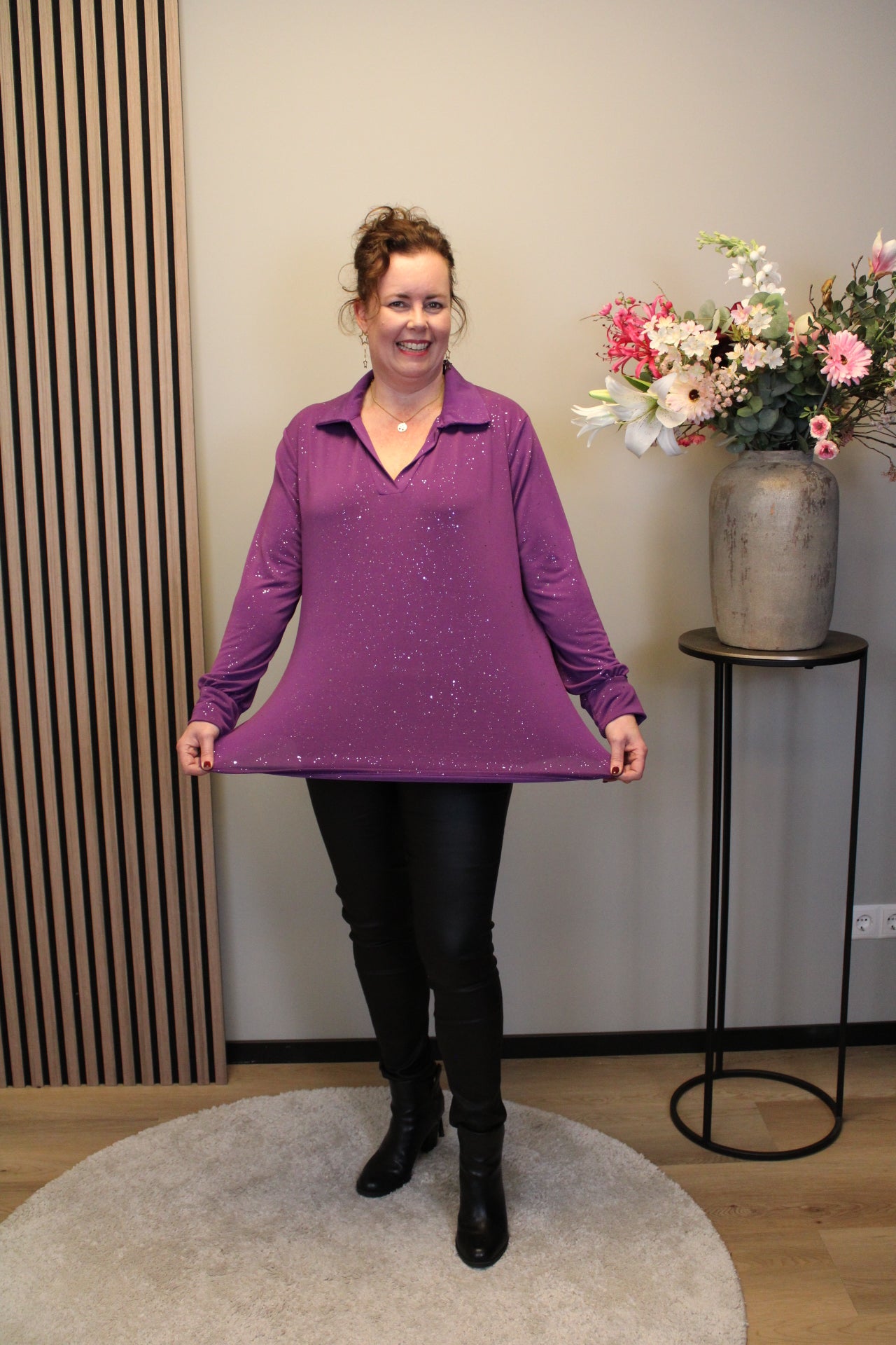 Luna glitter | Blouse paars met kraagje 52 t/m 58