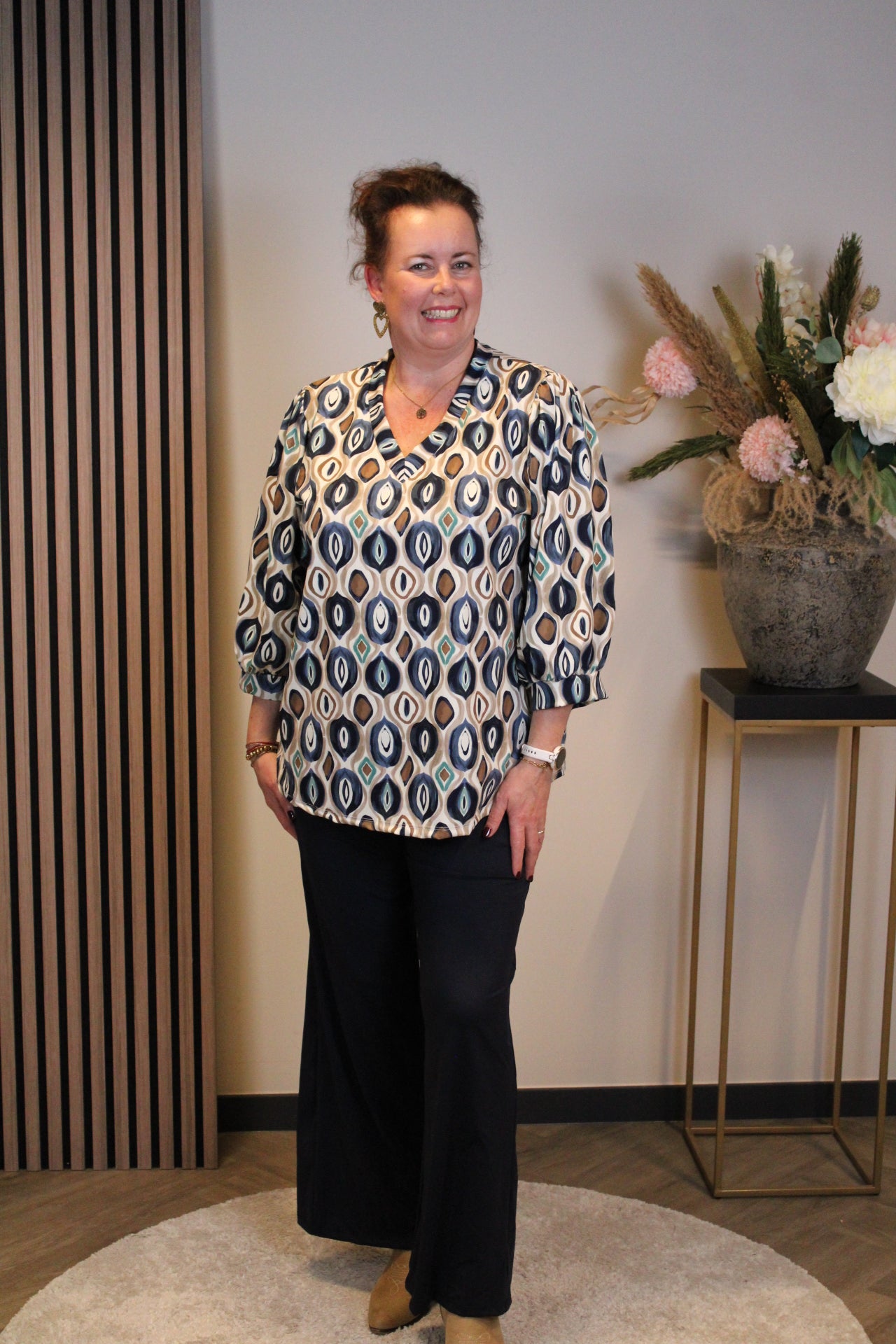 Janneke | Top blauw 3/4-mouw 40 t/m 44