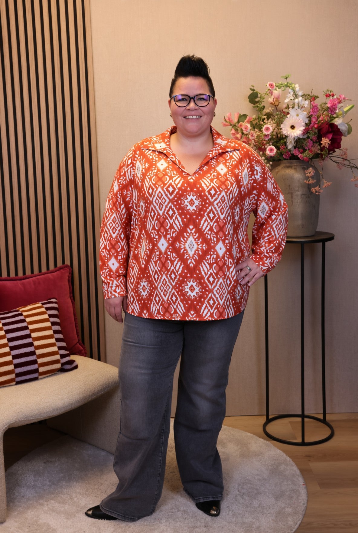 Benthe | Blouse koraal met kraagje