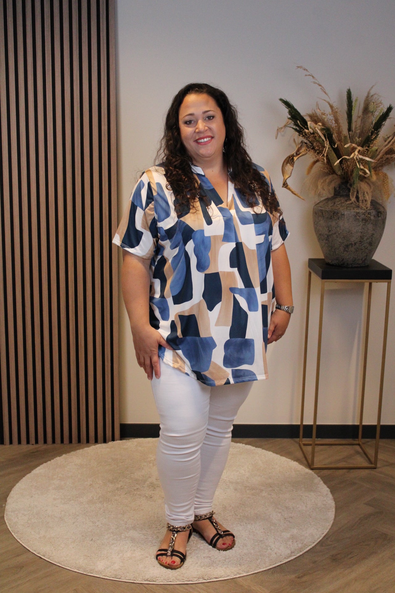Astrid | Blouse blauw korte mouw 48 t/m 52