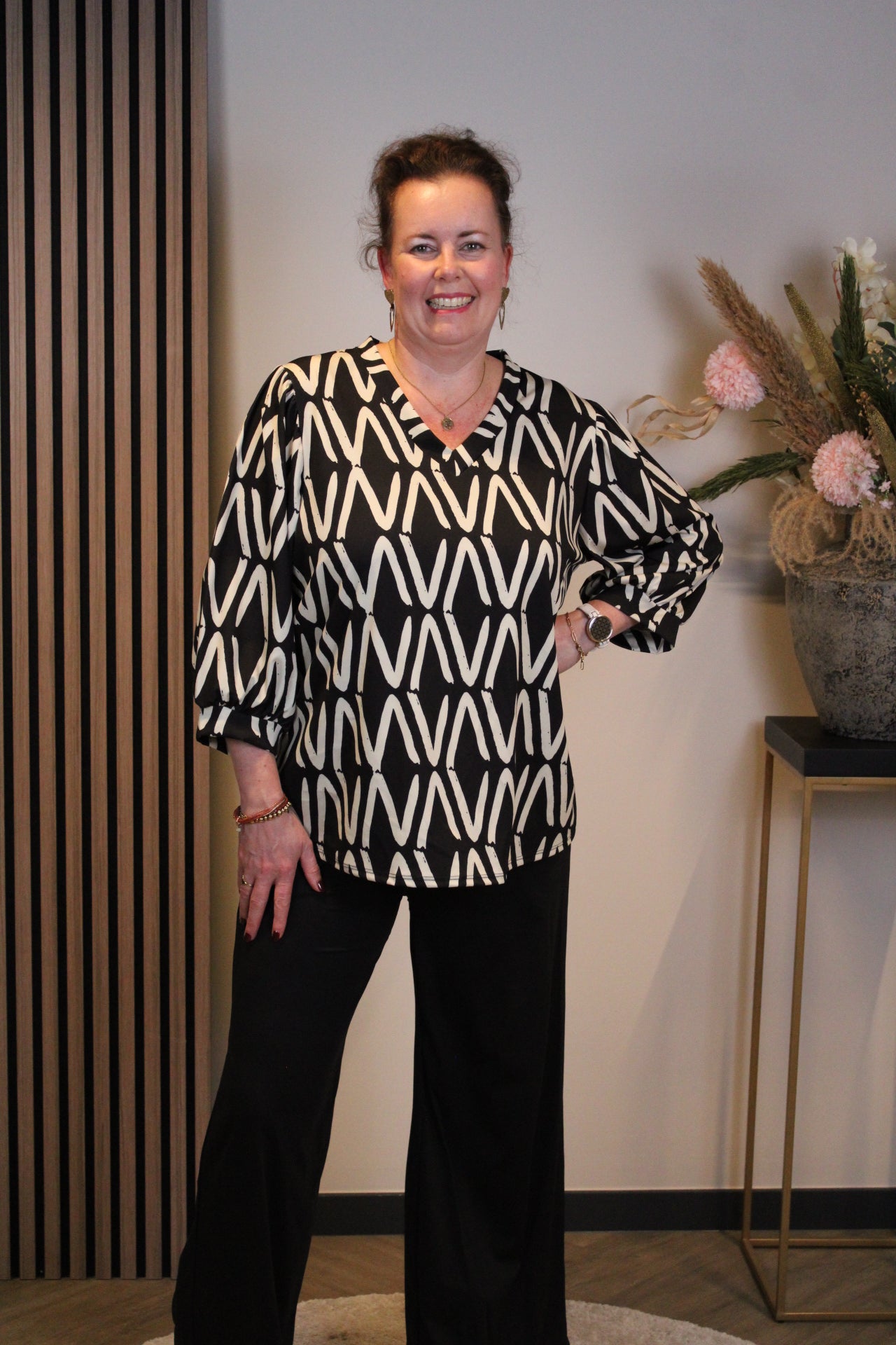 Olivia | Top zwart 3/4-mouw 40 t/m 44