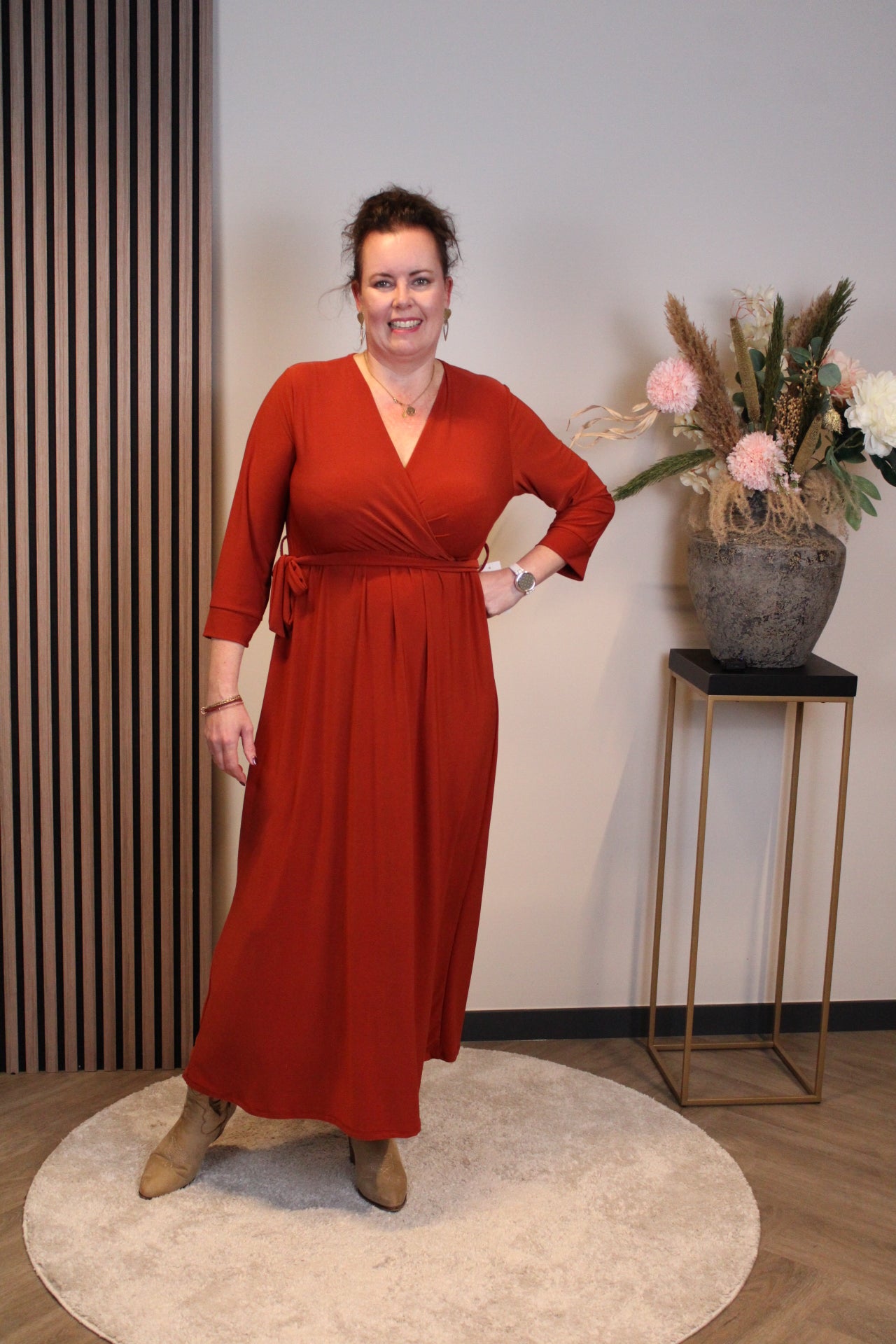 Fresia | Jurk roest lange mouw 46 t/m 50