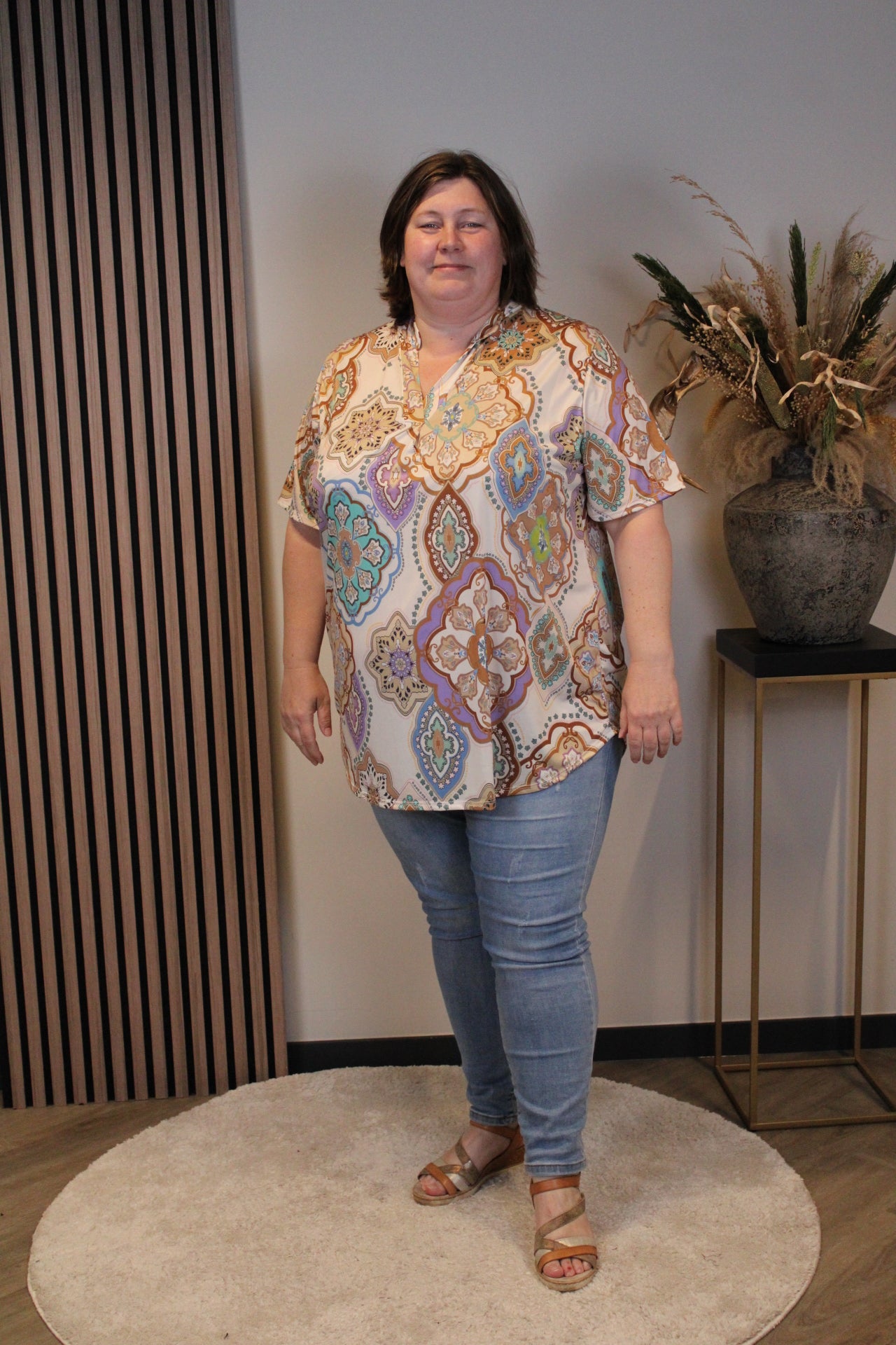 Jane | Blouse beige korte mouw 52 t/m 58