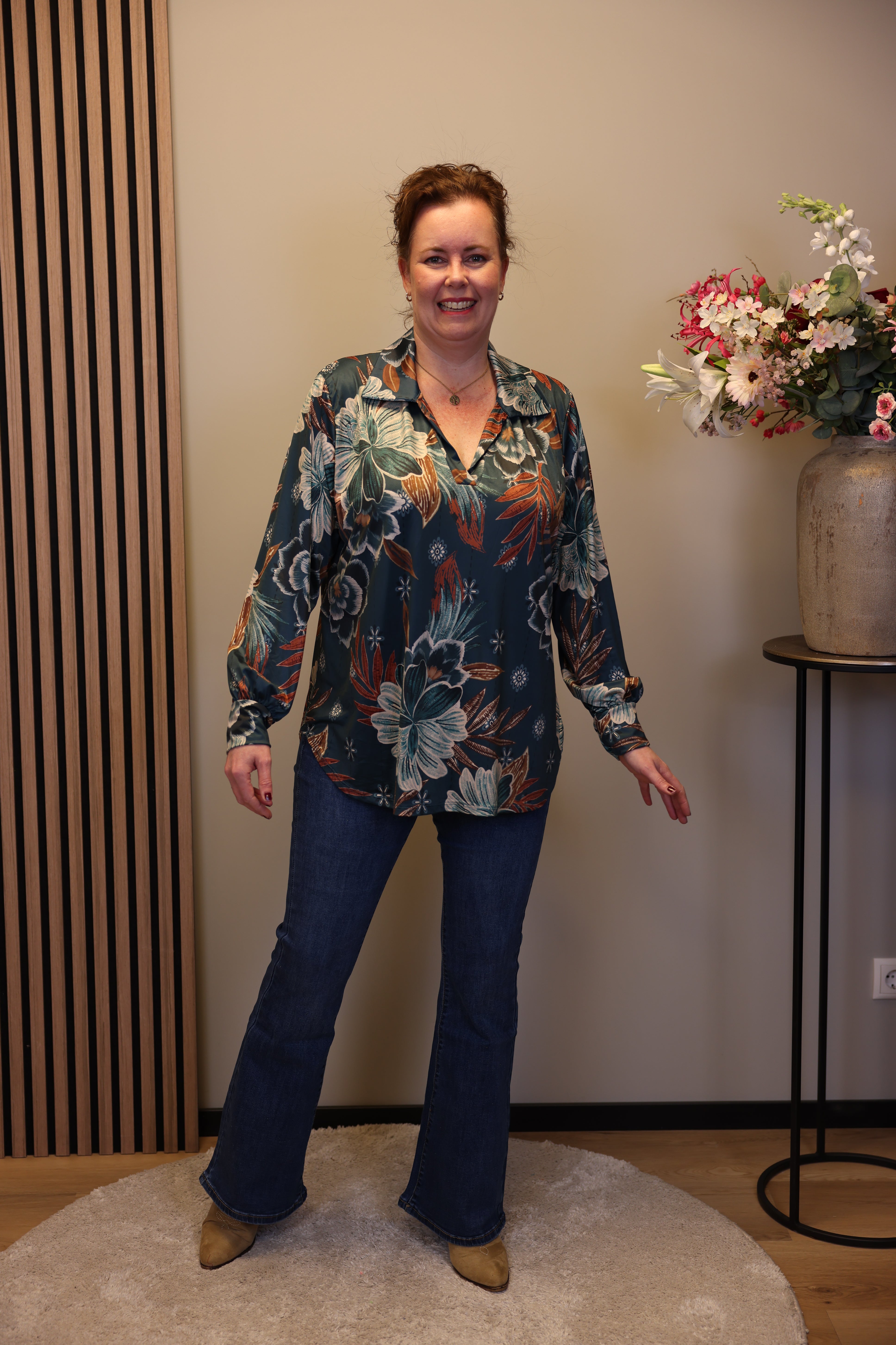 Eefke | Blouse aqua met kraagje 38 t/m 48