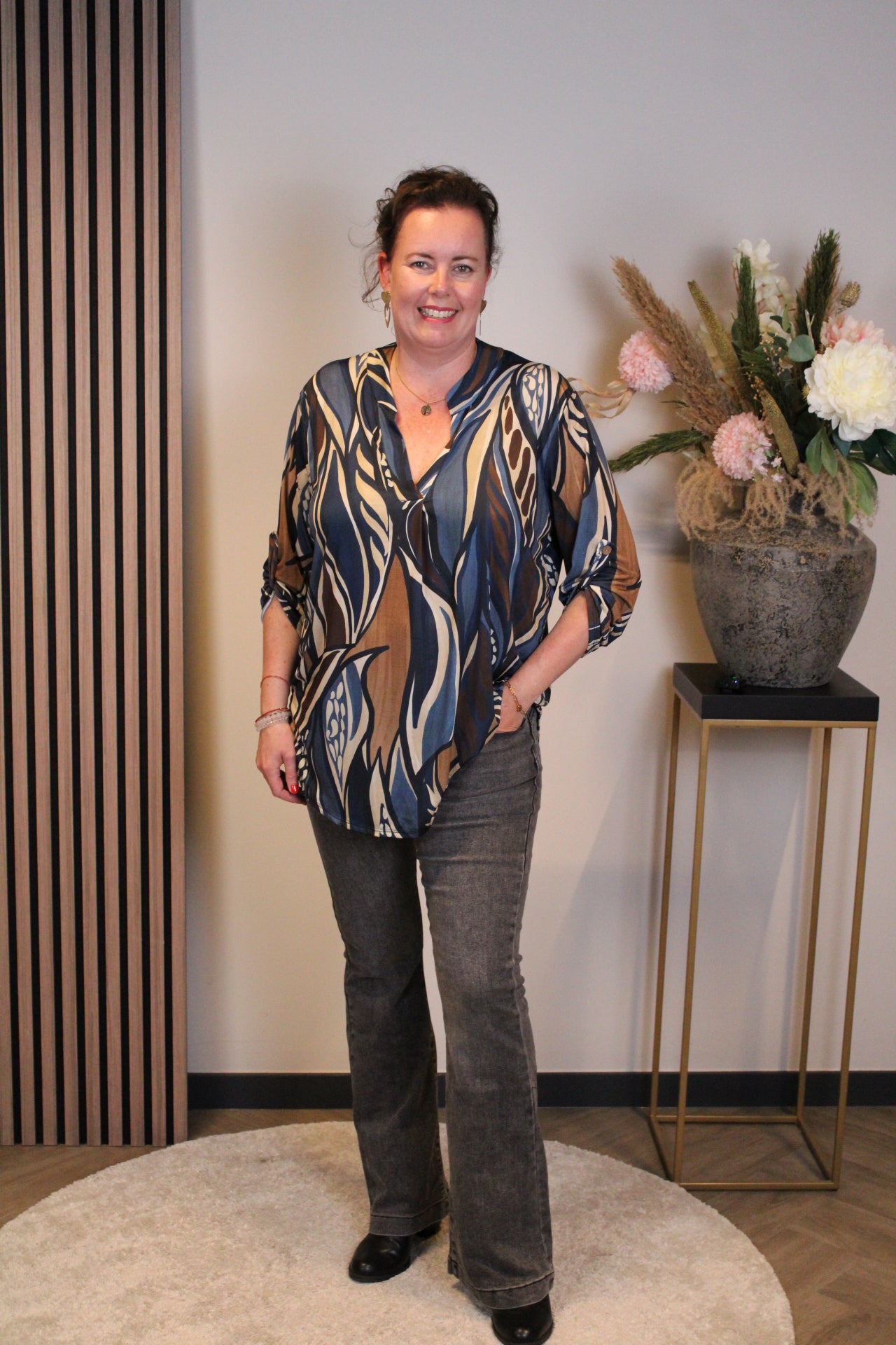 Sheila | Blouse blauw lange mouw 48 t/m 52