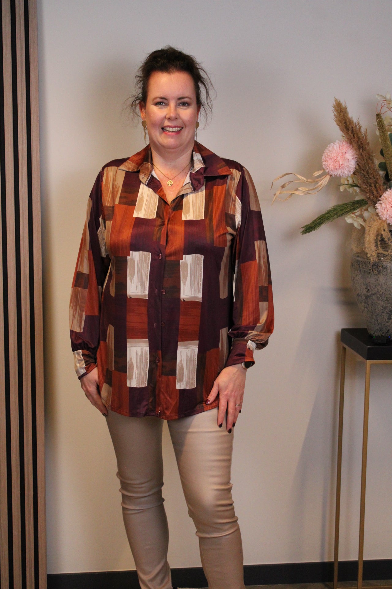 Elin | Blouse roze met knoopjes 38 t/m 48