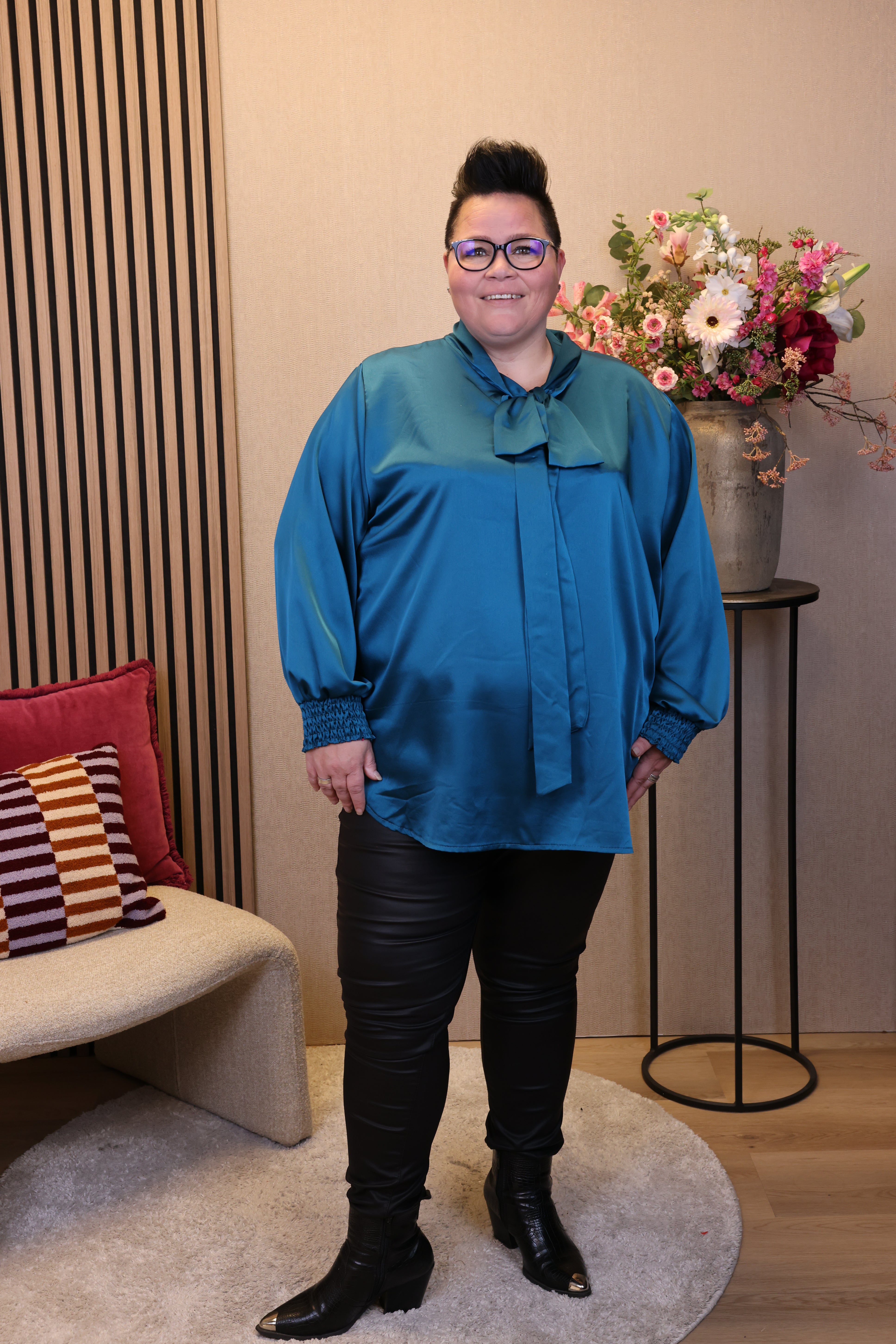 Fabienne | Satijnen blouse aqua