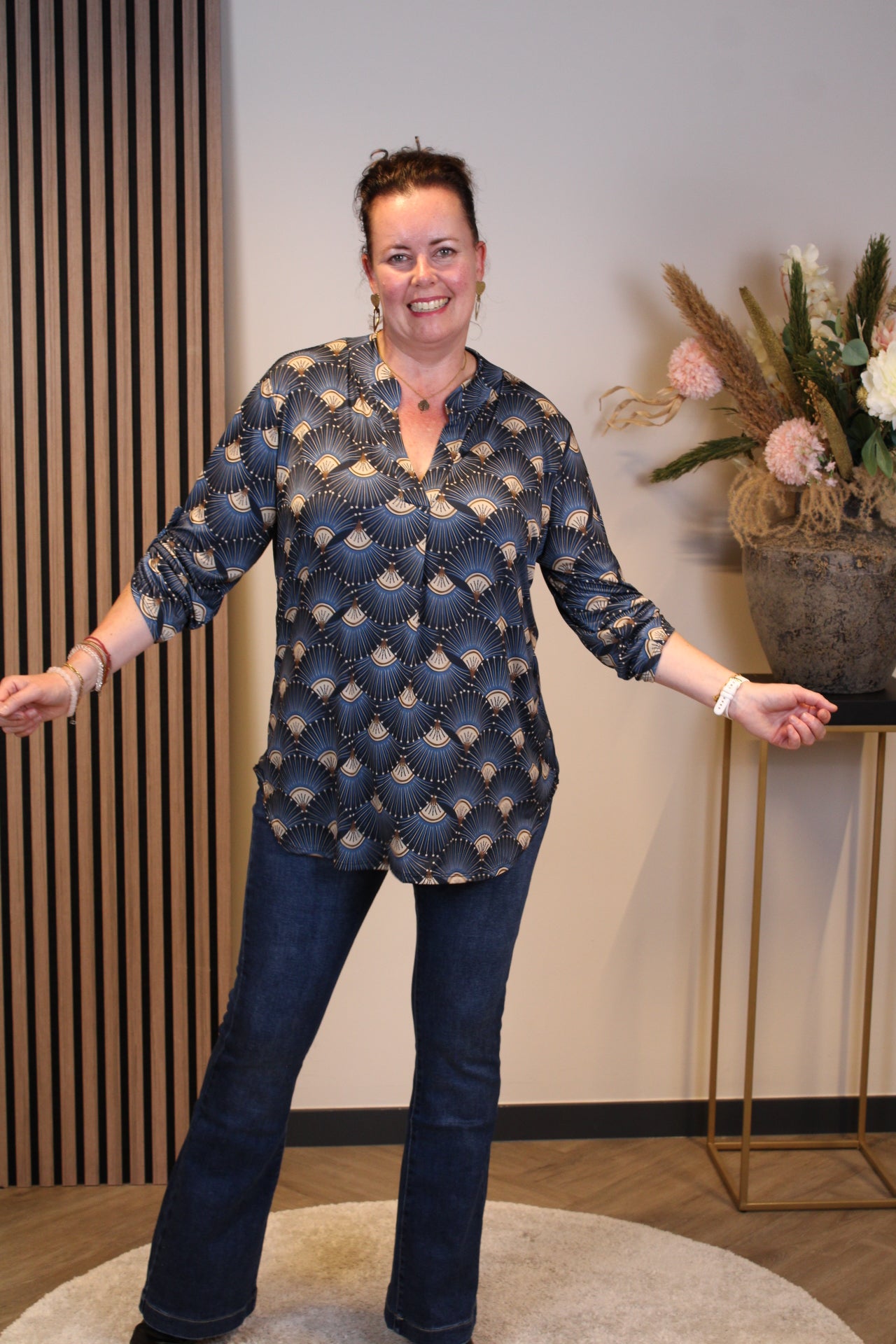 Dora | Blouse blauw lange mouw 48 t/m 52