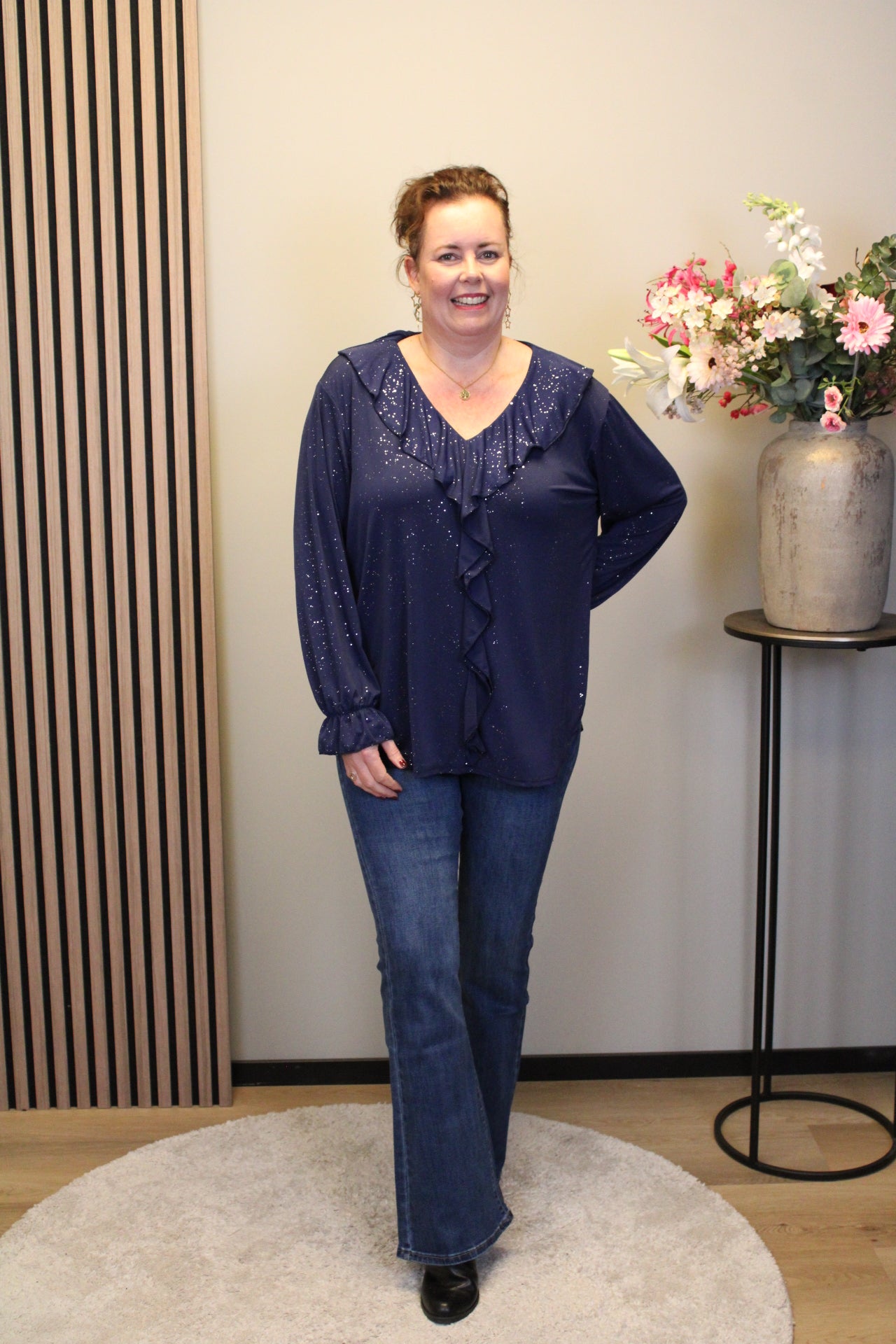Sabine glitter | Blouse navy 38 t/m 48