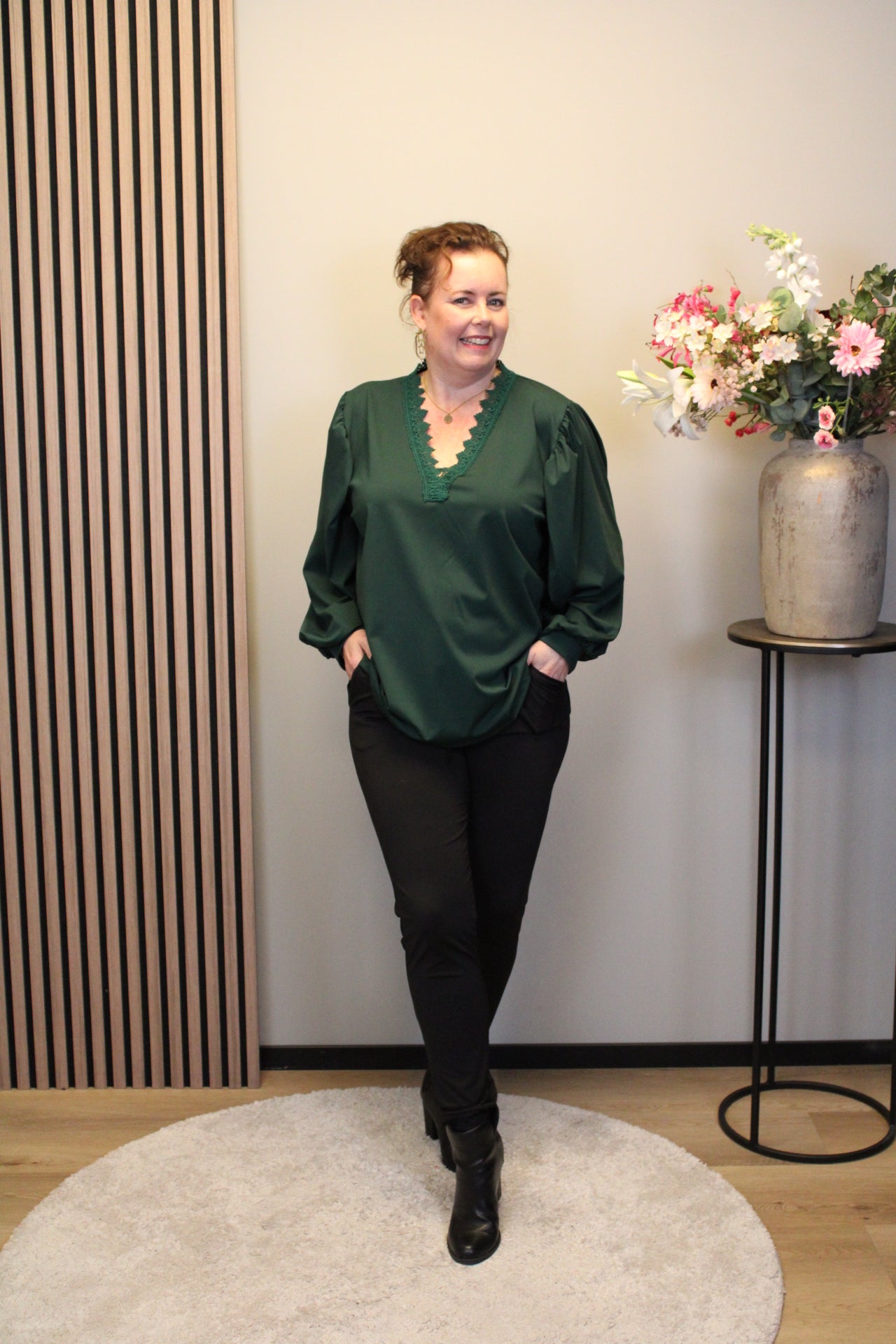 Yvonne | Top fles groen lange mouw 46 t/m 50