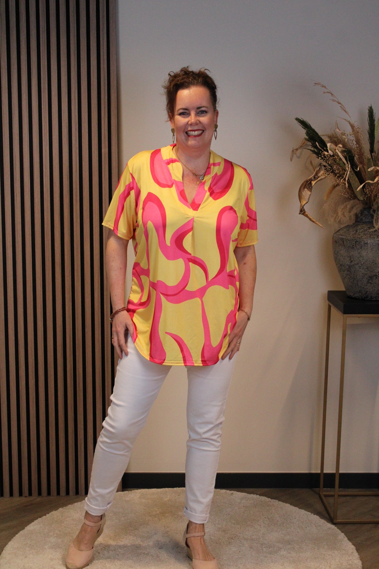 Joy | Blouse geel korte mouw 38 t/m 48