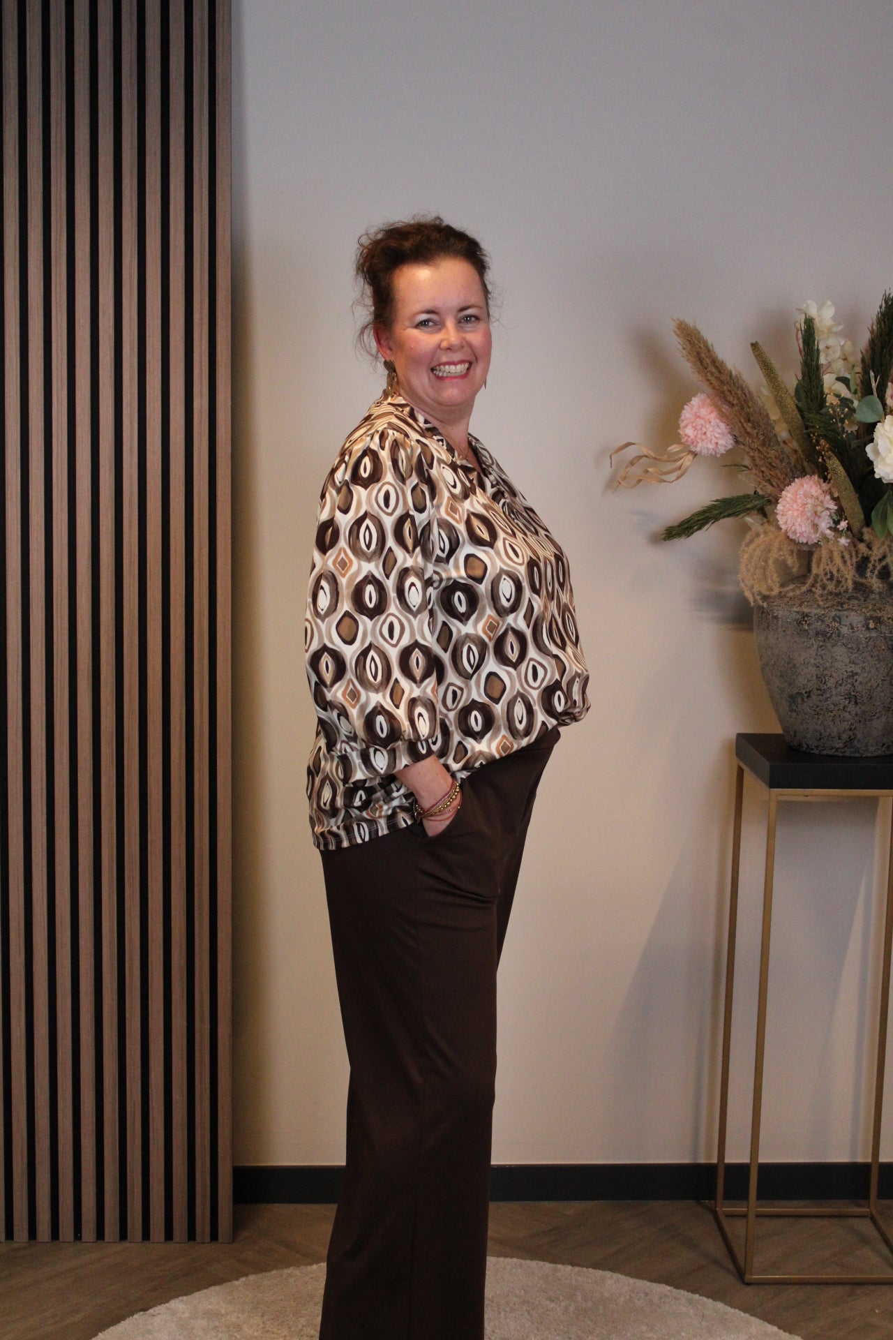 Janneke | Top bruin 3/4-mouw 40 t/m 44