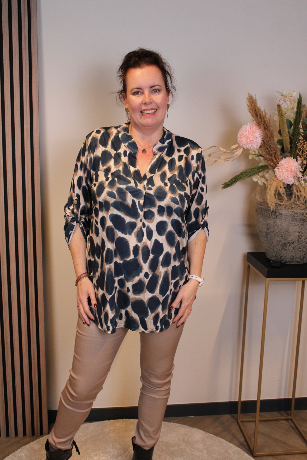 Mirella | Blouse blauw lange mouw 48 t/m 52