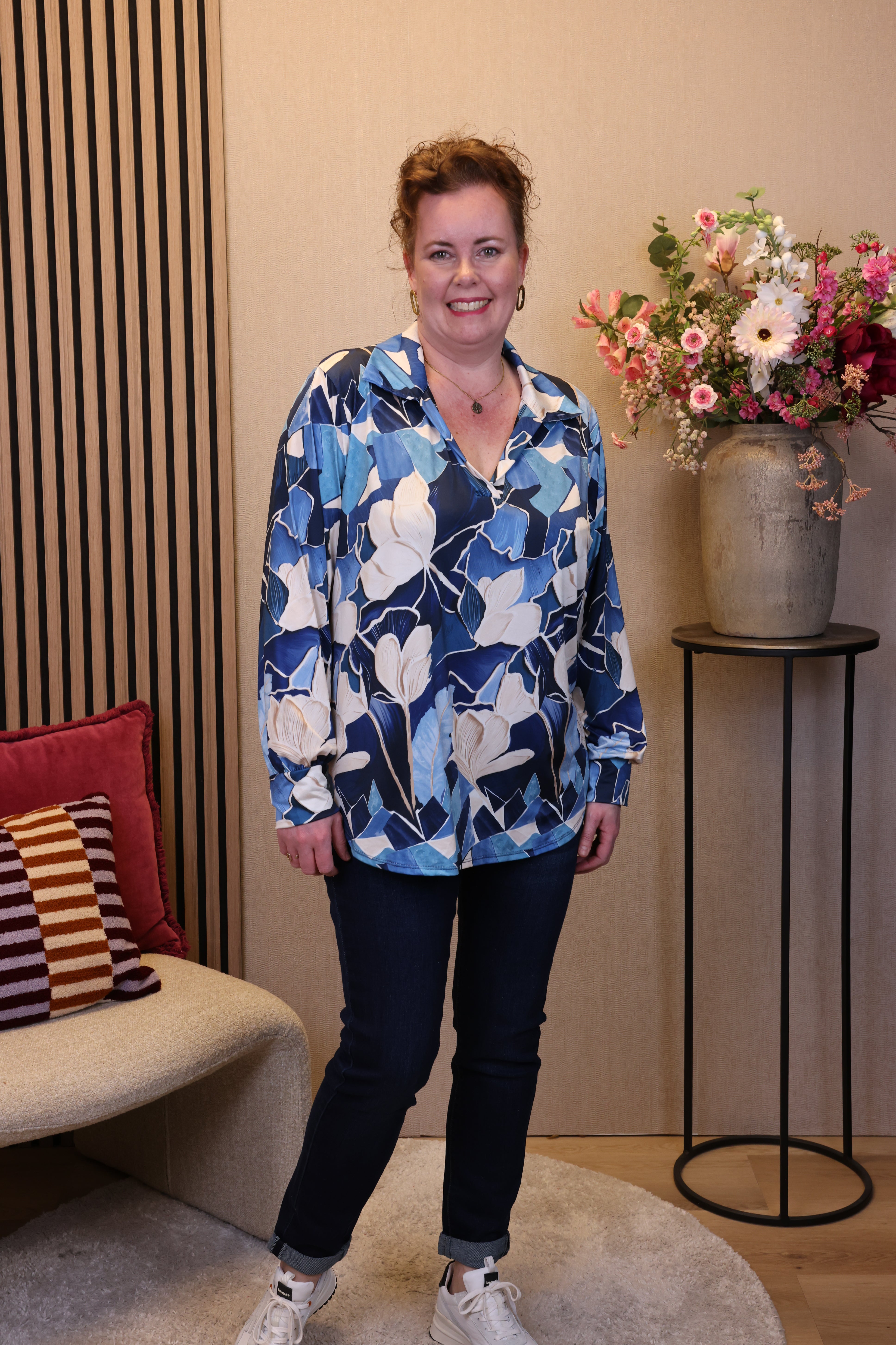 Annelou | Blouse blauw met kraagje