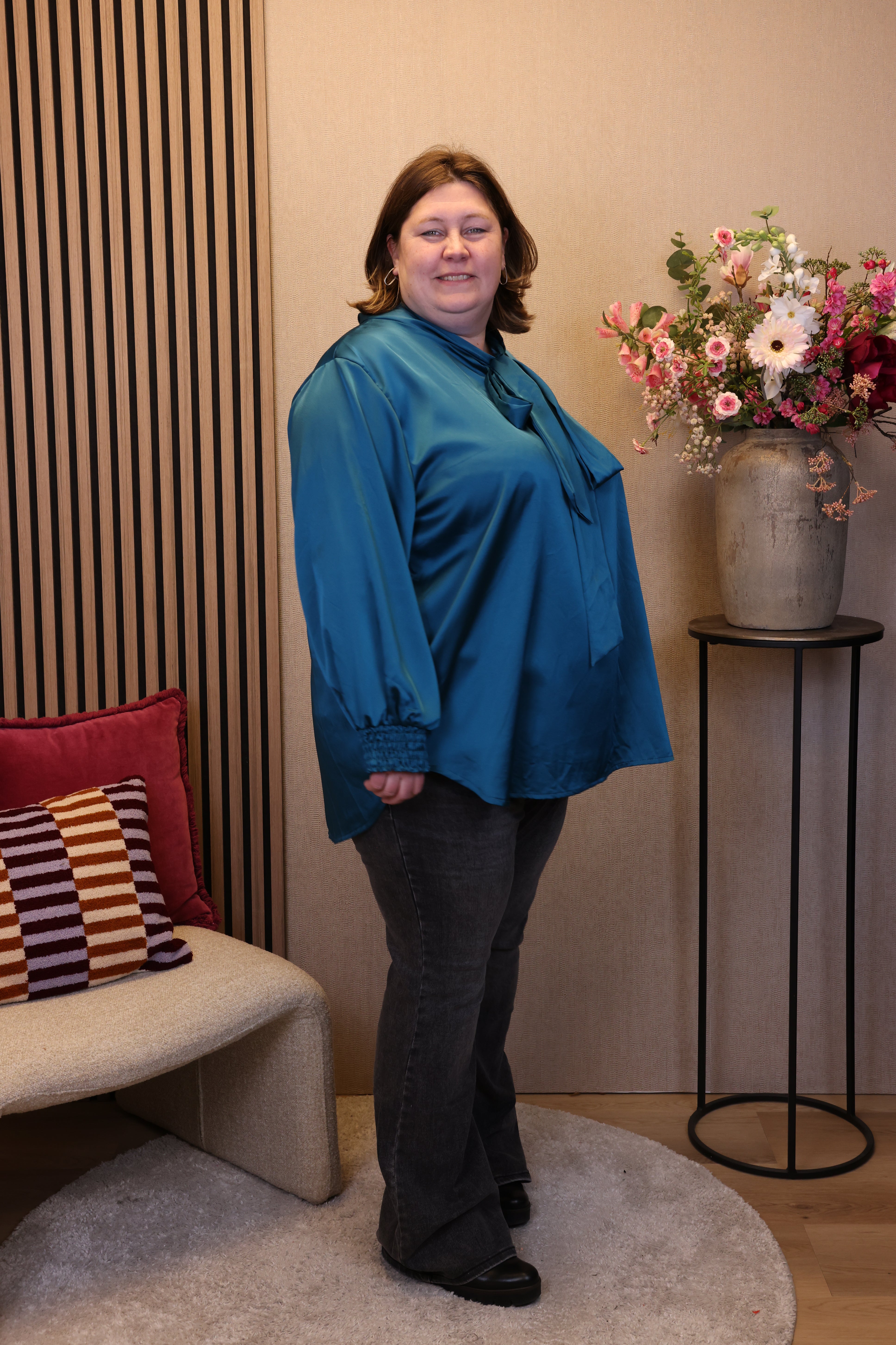 Fabienne | Satijnen blouse aqua