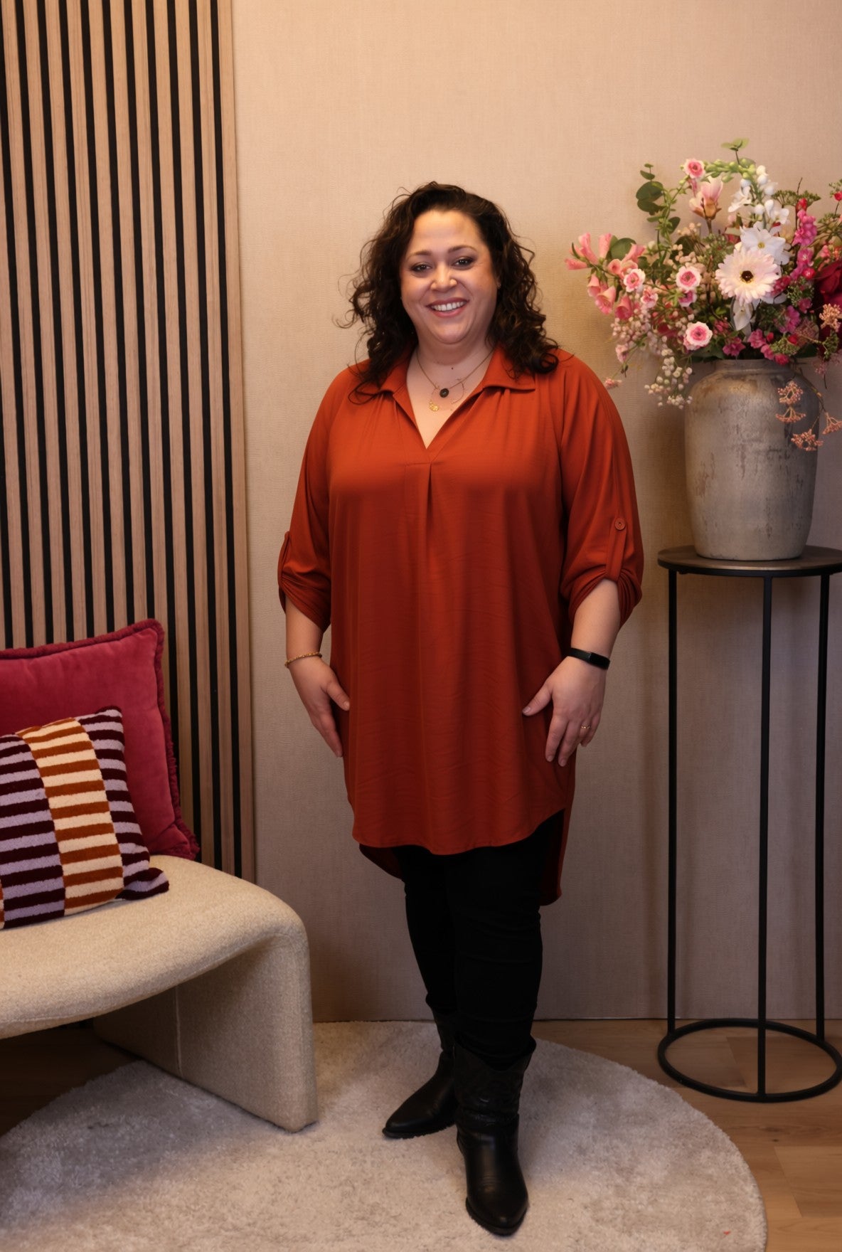 Marieke | Tuniek roest bruin met kraagje