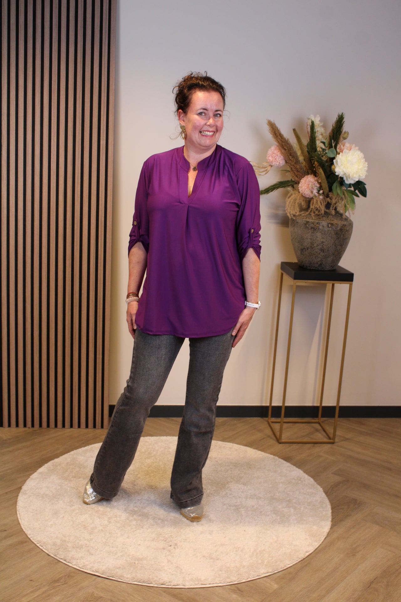 Mara | Blouse paars lange mouw 38 t/m 48