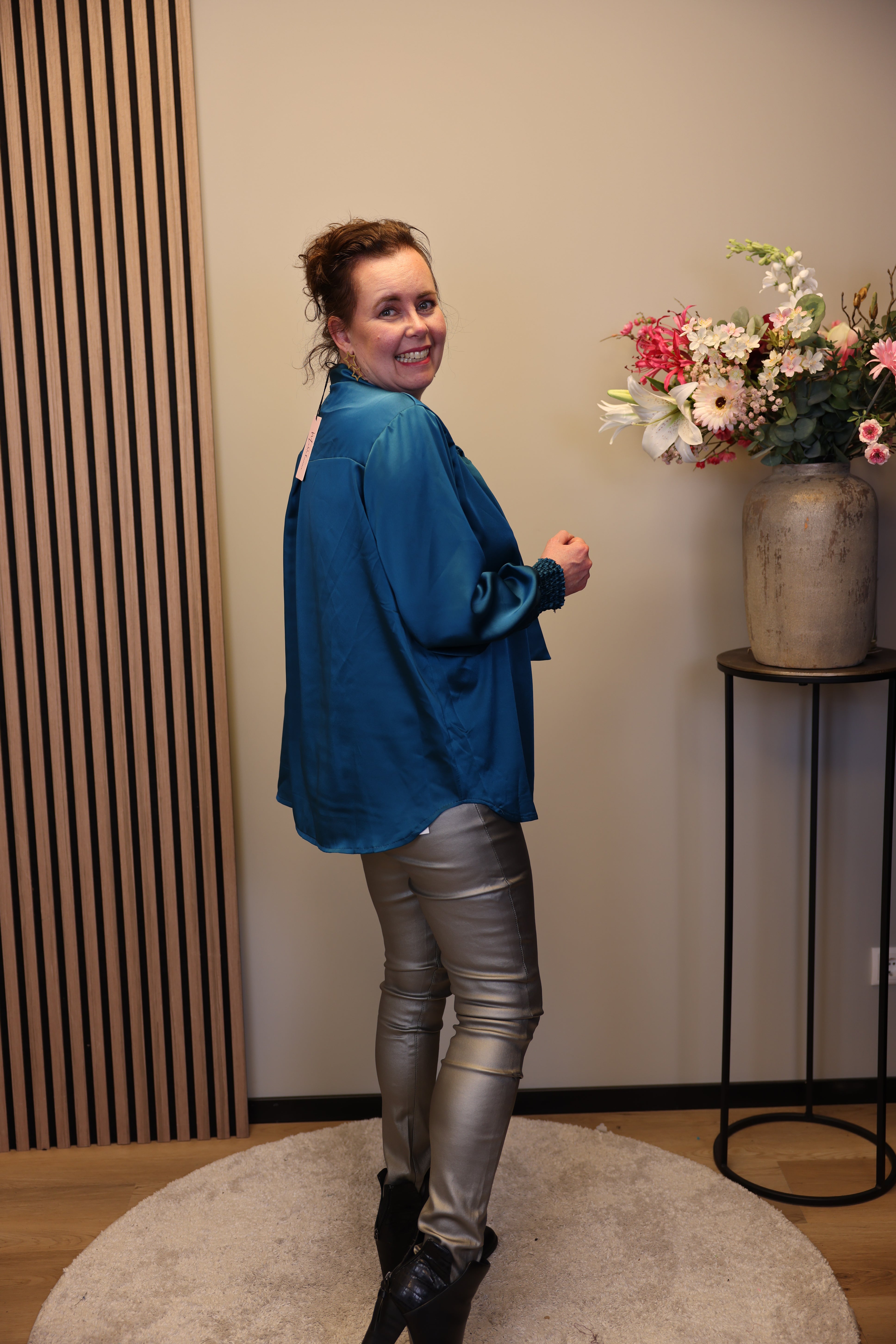 Fabienne | Blouse satijnlook aqua 40 t/m 42