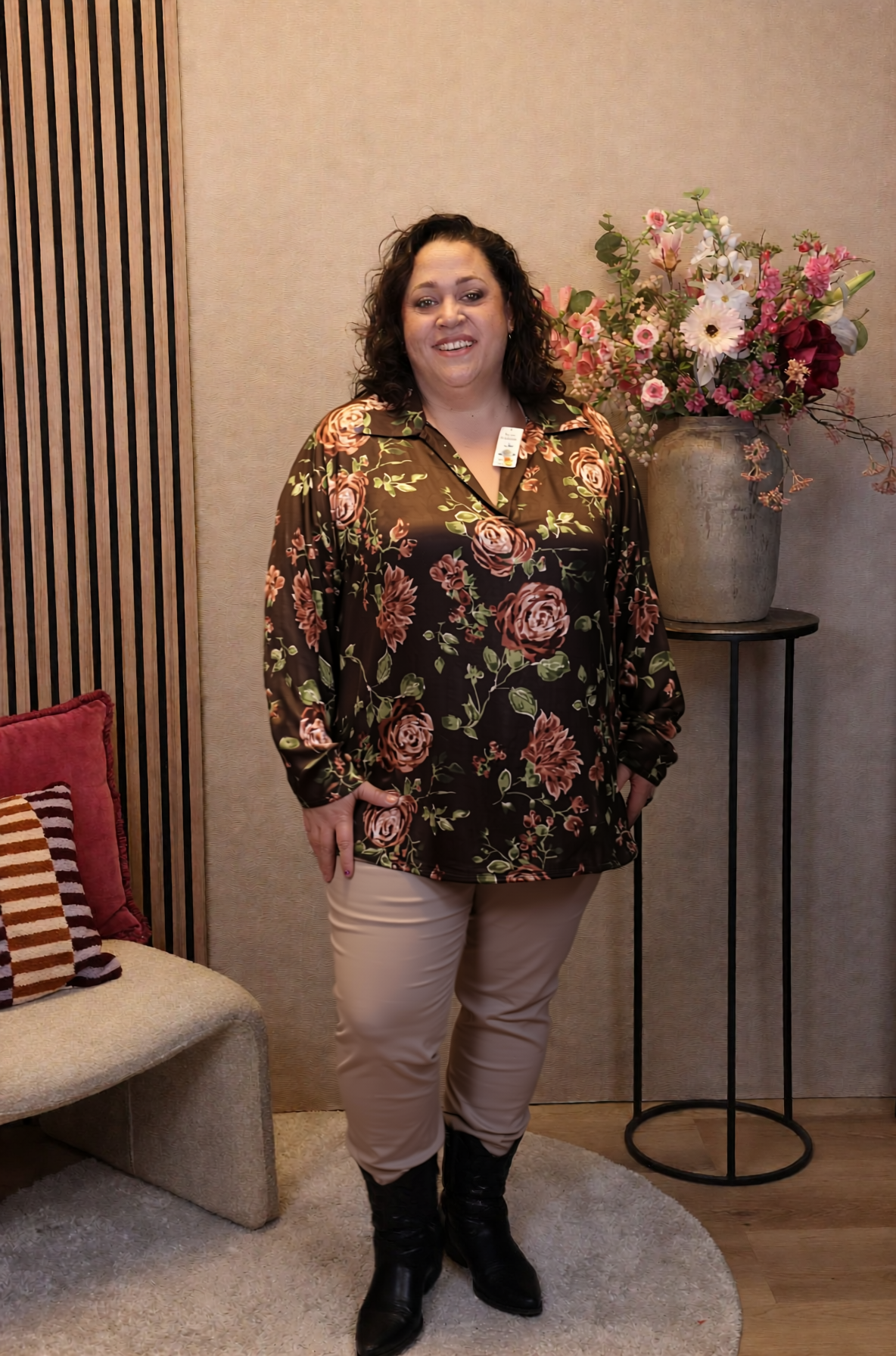 Emma | Blouse bruin met kraagje