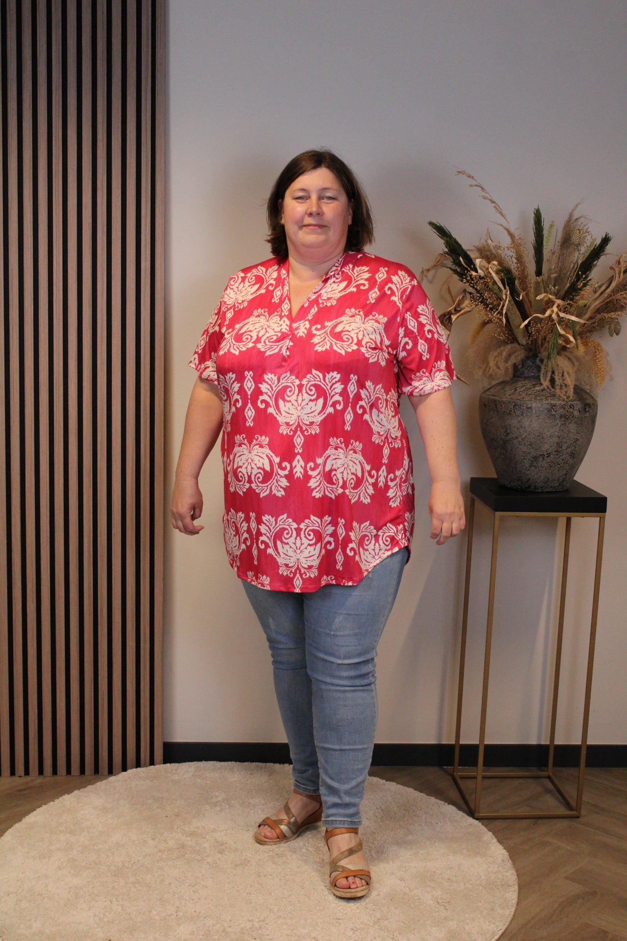 Aluna | Blouse roze korte mouw 52 t/m 58