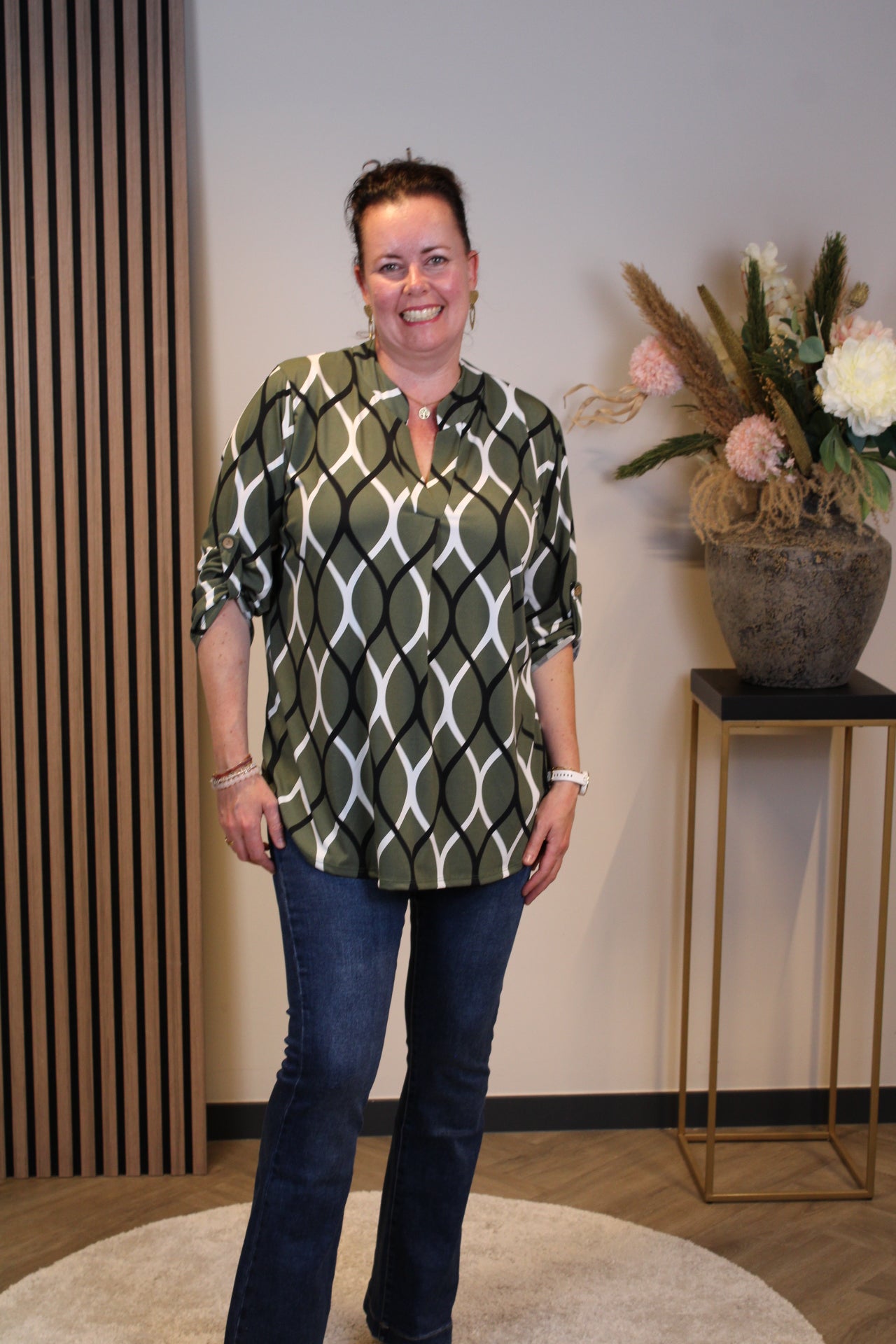 Hannah | Blouse groen lange mouw 52 t/m 58