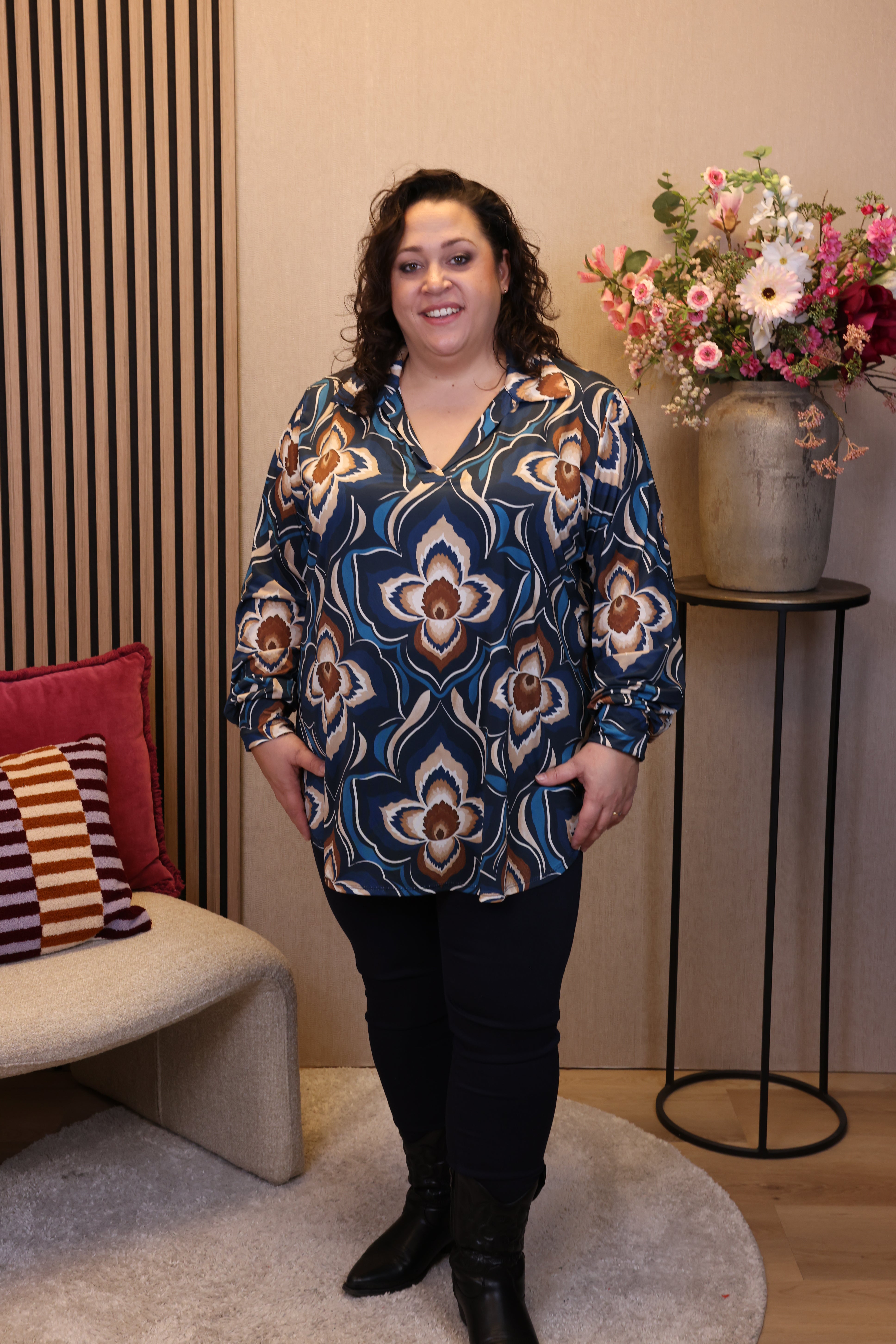 Aimee | Blouse blauw met kraagje