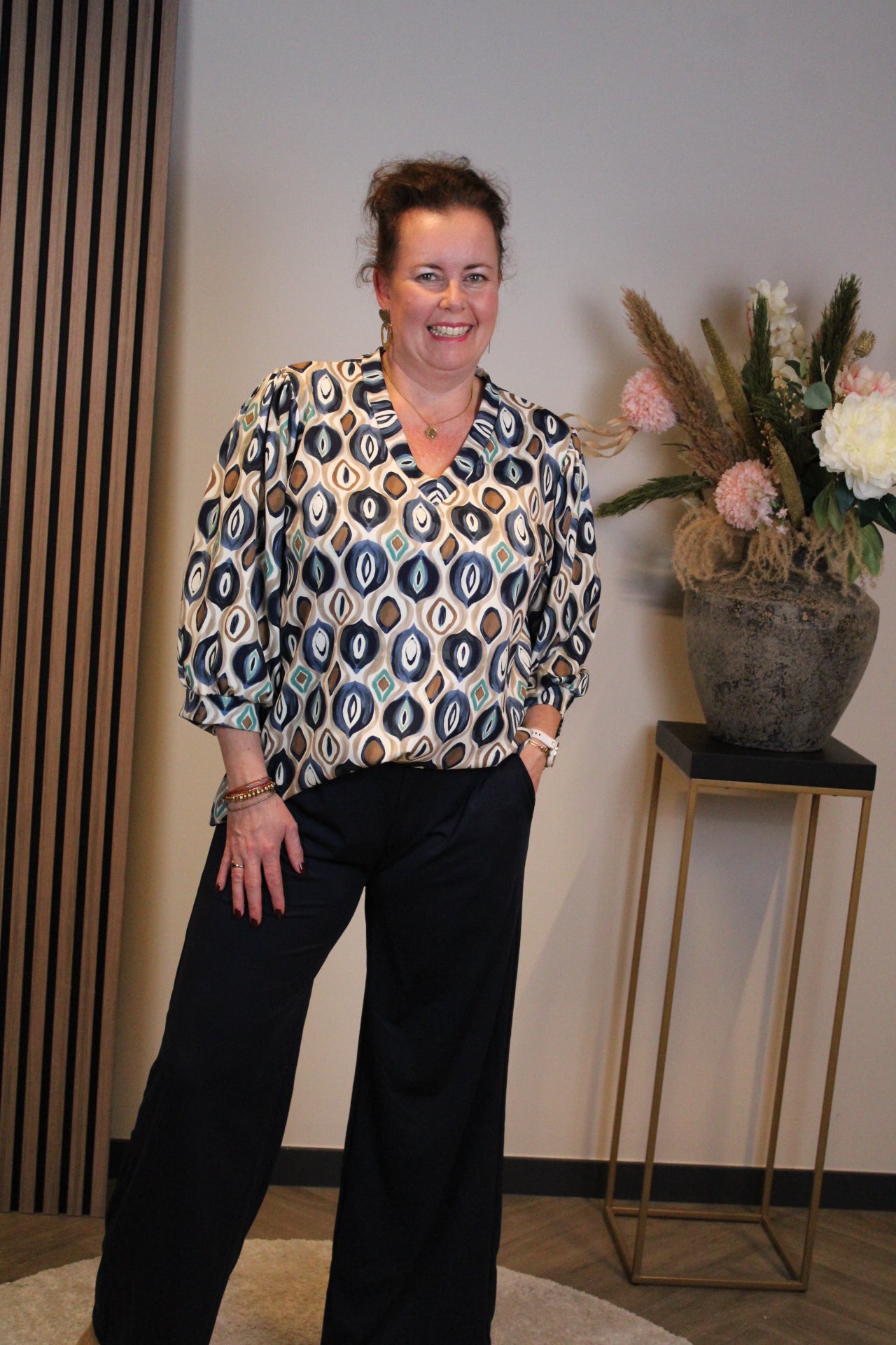 Janneke | Top blauw 3/4-mouw 40 t/m 44