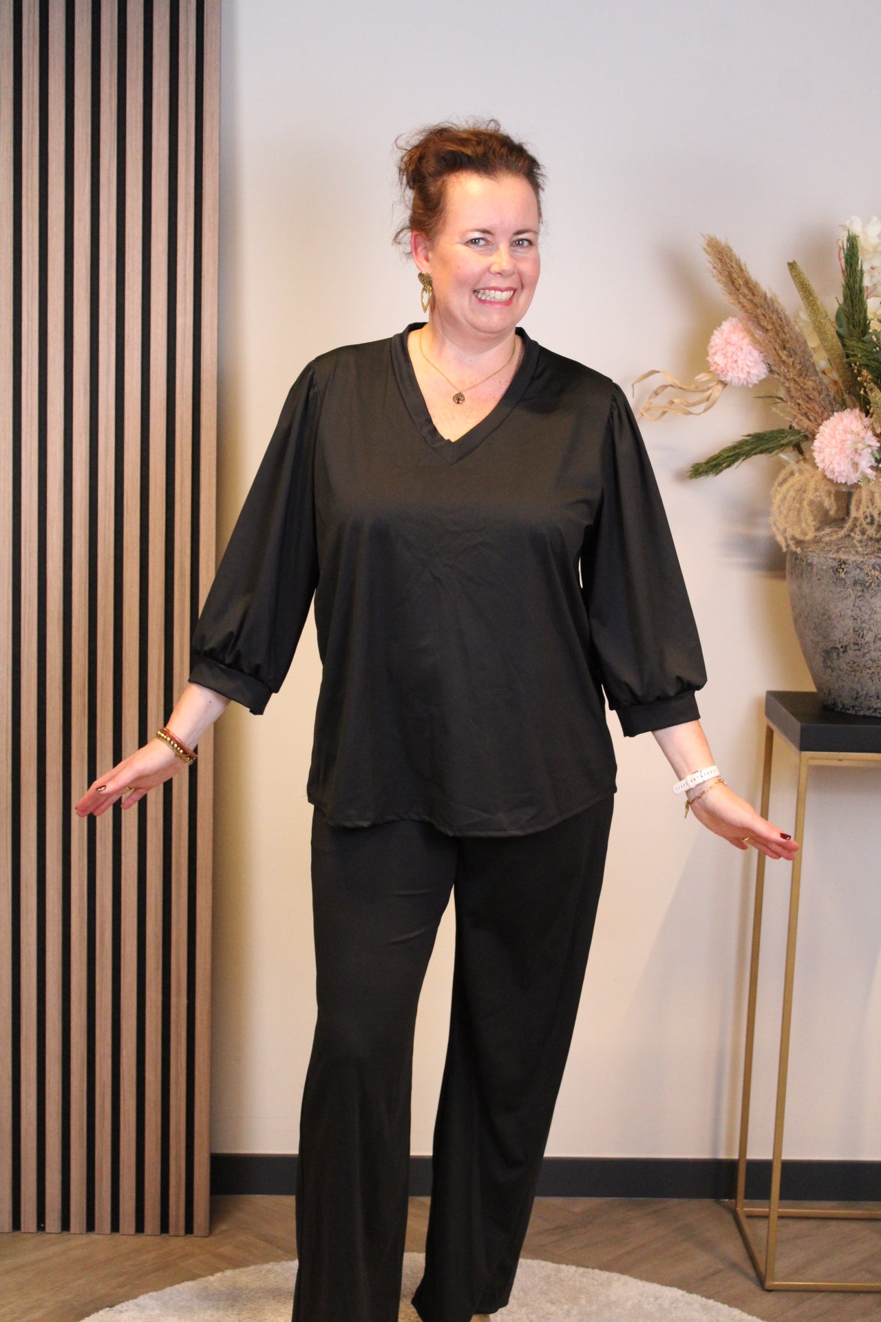 Silke | Top zwart 3/4-mouw 40 t/m 44