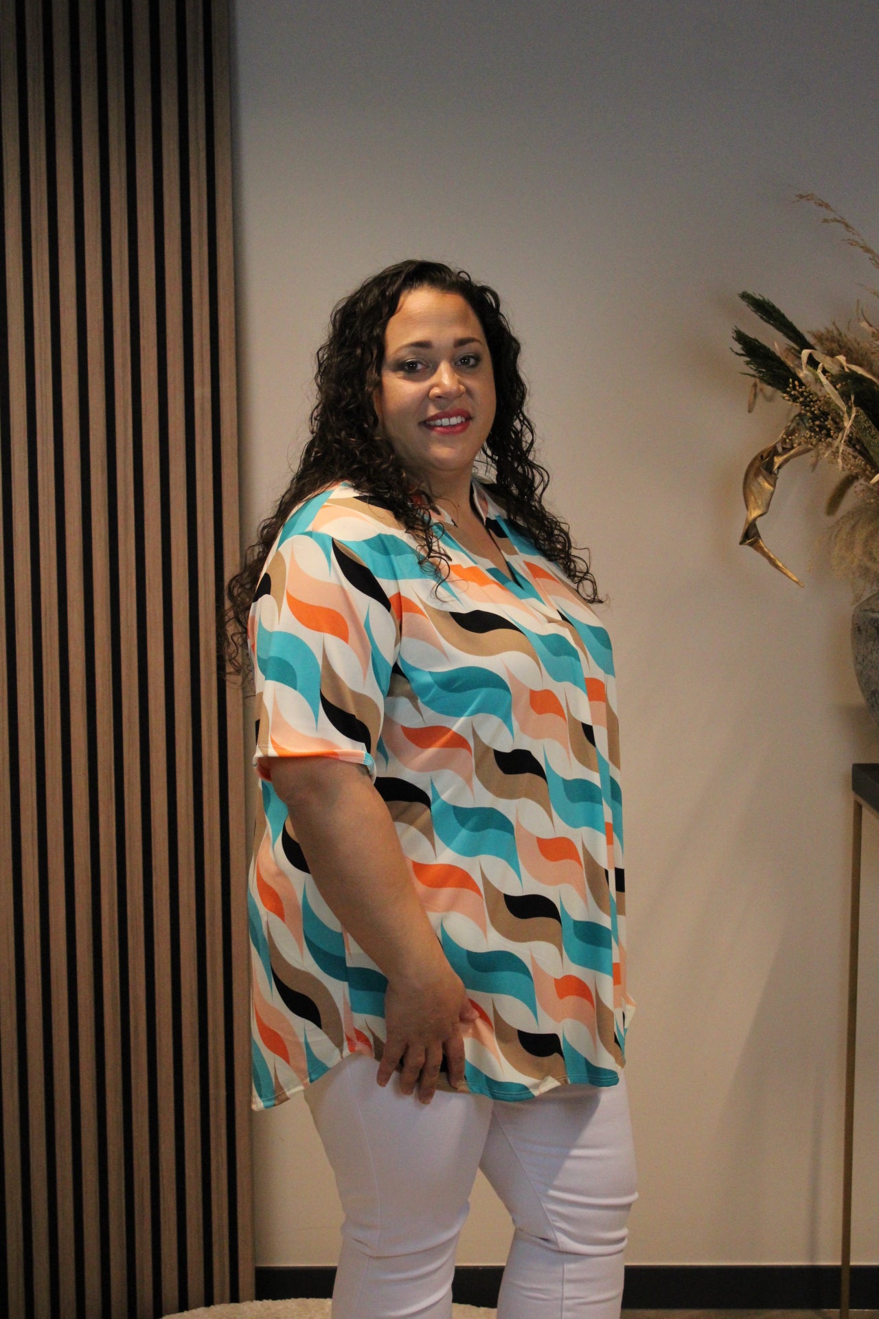 Linde | Blouse oranje korte mouw 48 t/m 52