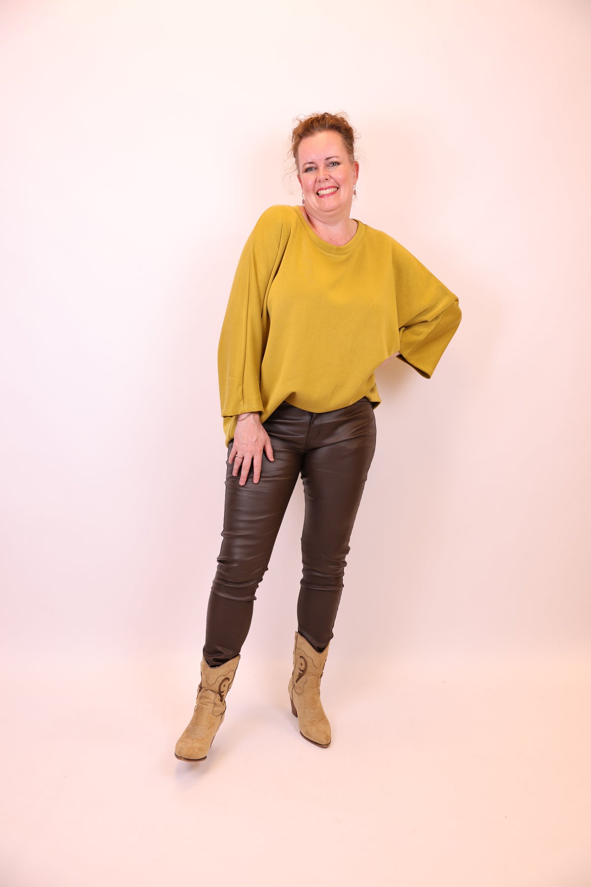 Helen | Lerenlook broek bruin 38 - 50