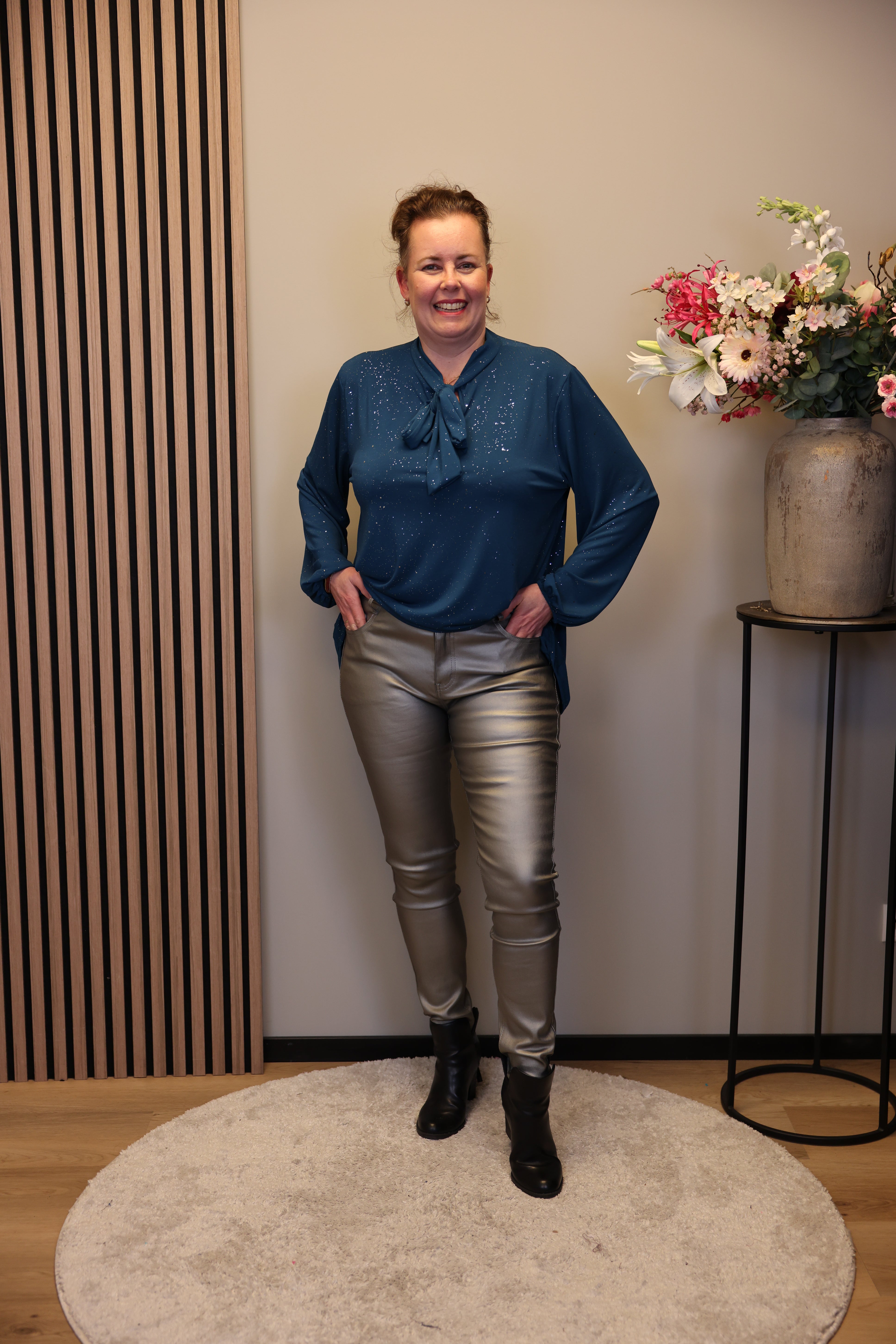 Nala | Broek lerenlook zilver 38 - 50