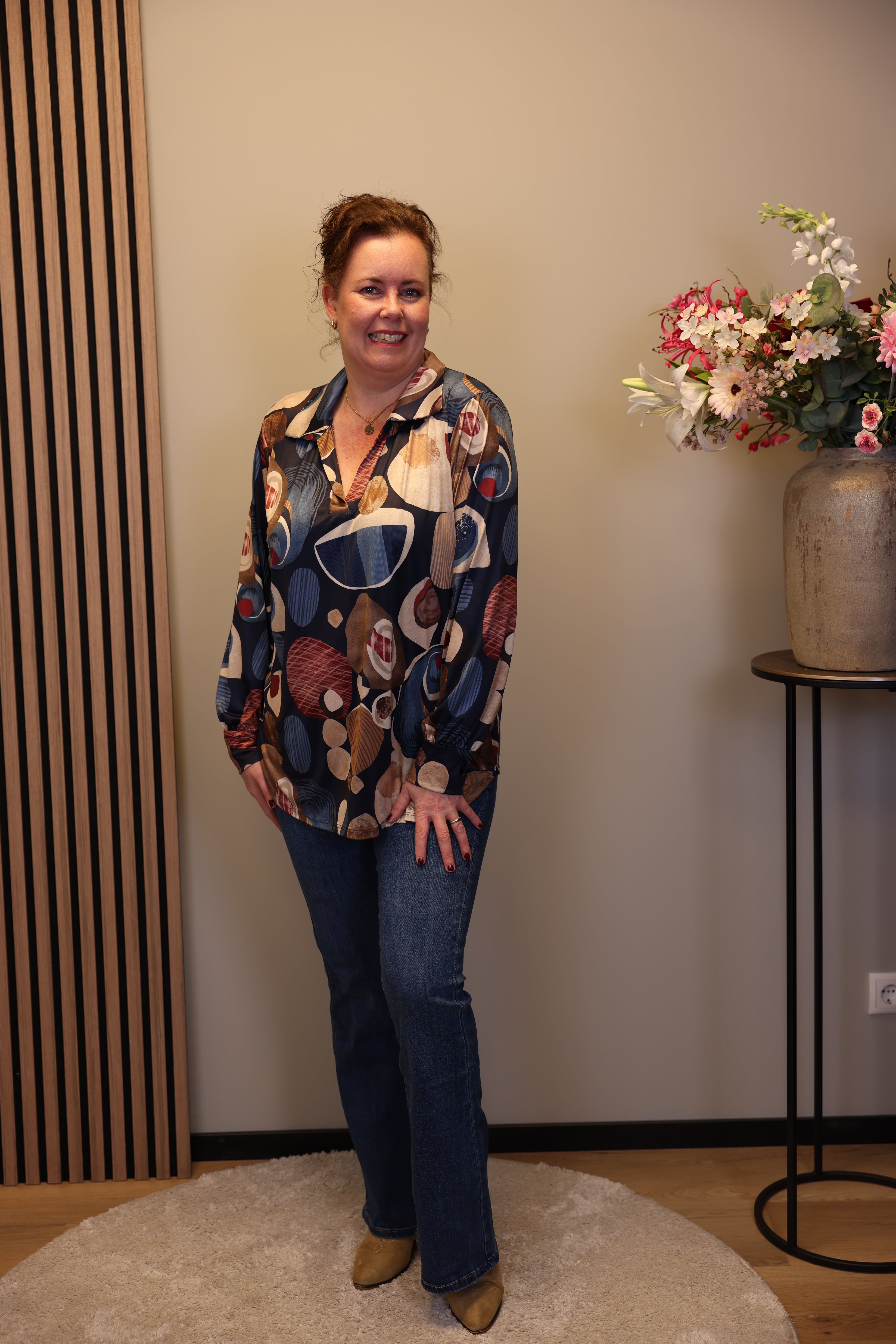 Giulia | Blouse donker blauw met kraagje 38 t/m 48