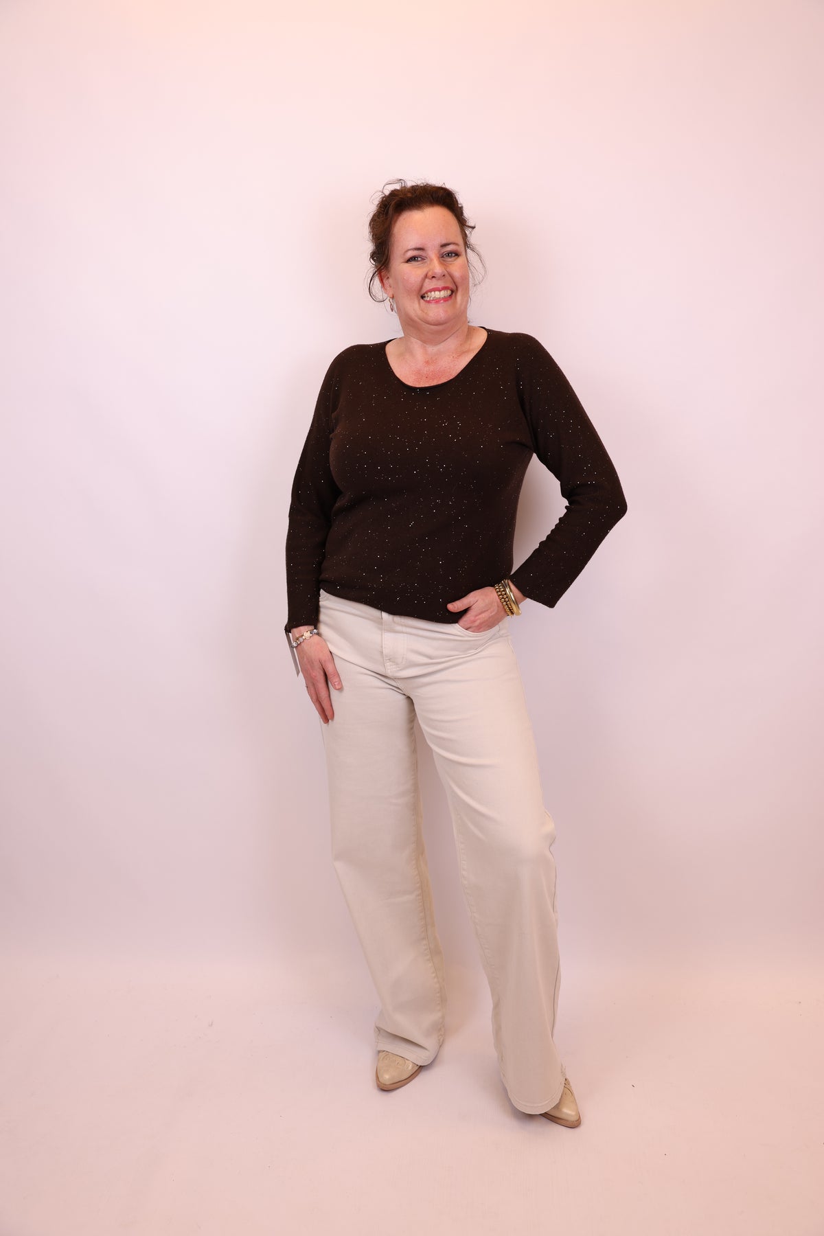 Ina | Trui bruin glitter