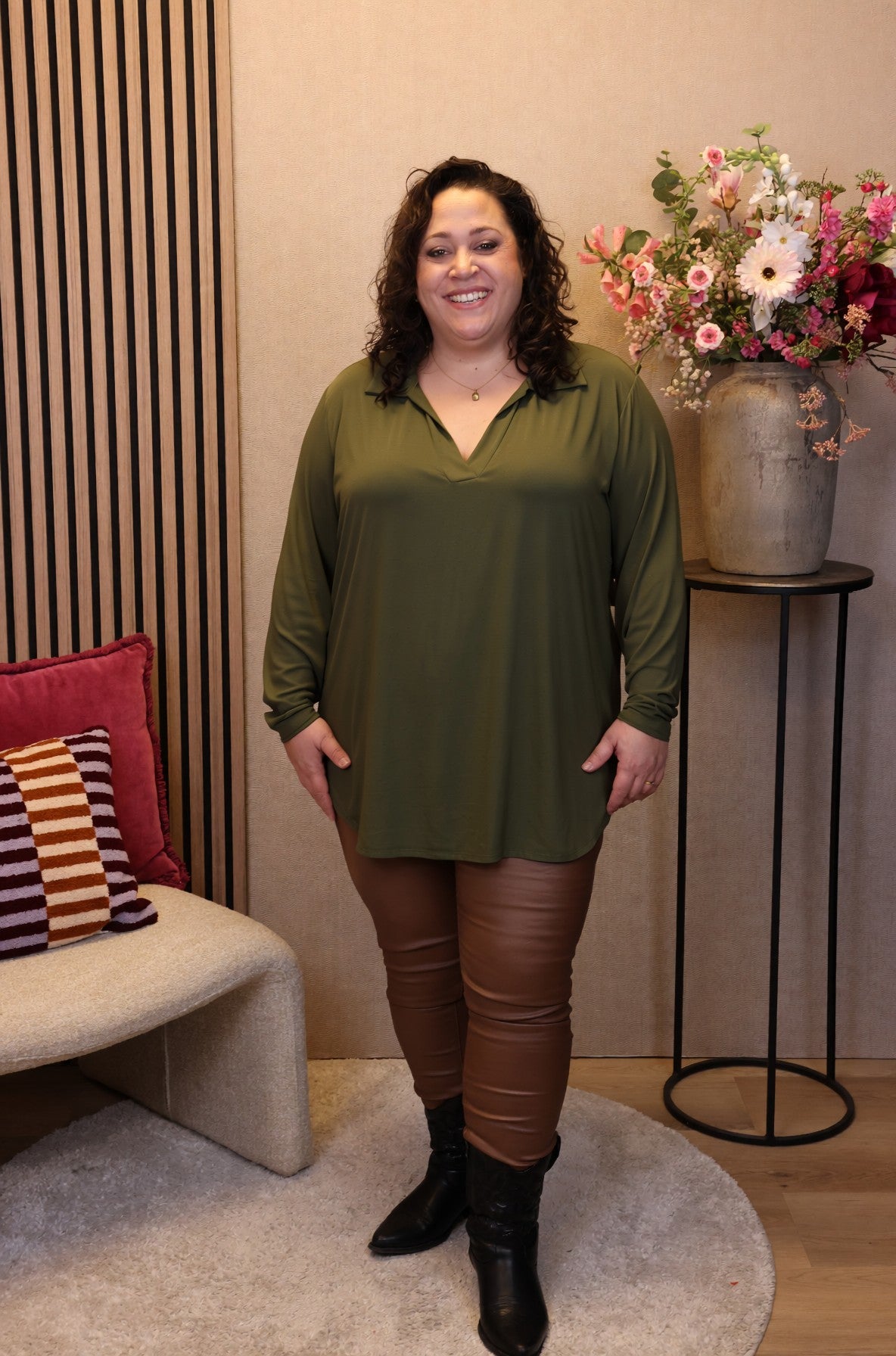 Sara | Blouse groen met kraagje