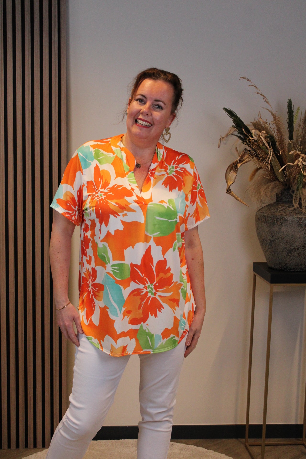 Maartje | Blouse oranje korte mouw 38 t/m 48