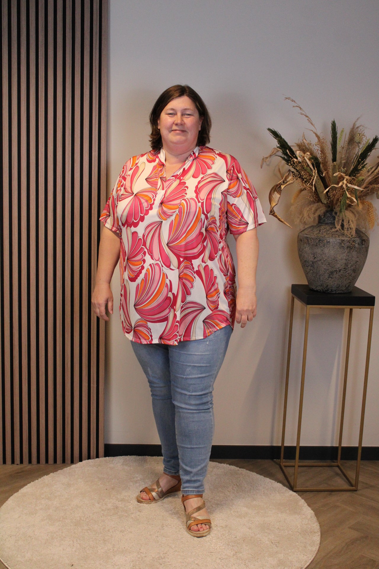 Flora | Blouse roze korte mouw 52 t/m 58