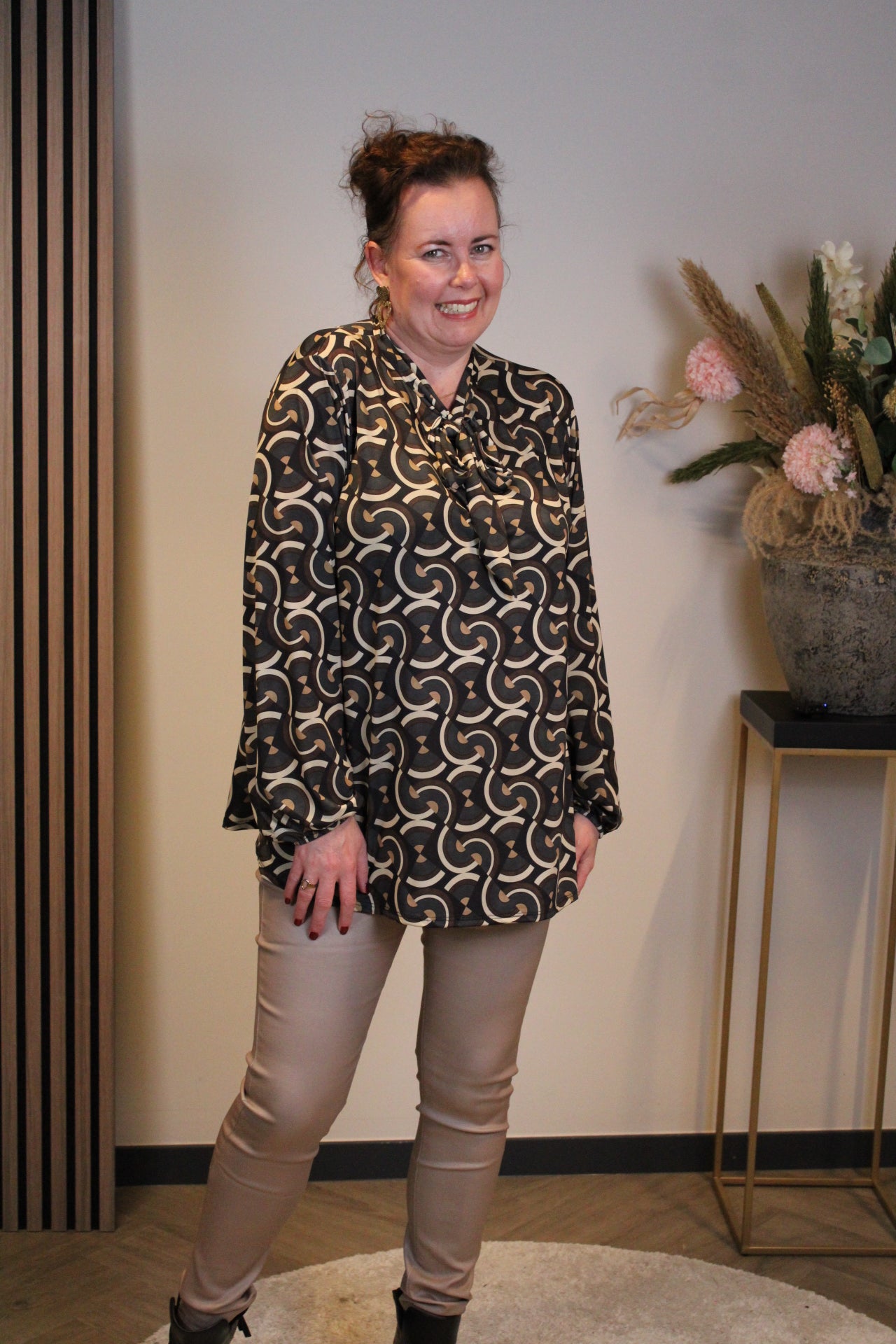 Harper | Blouse met strik grijs lange mouw 38 t/m 48