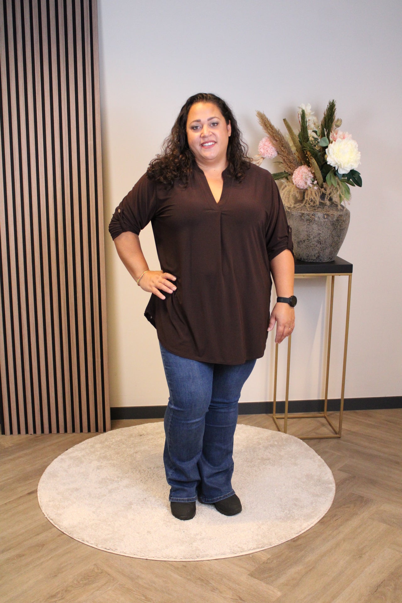 Mara | Blouse bruin lange mouw 48 t/m 52